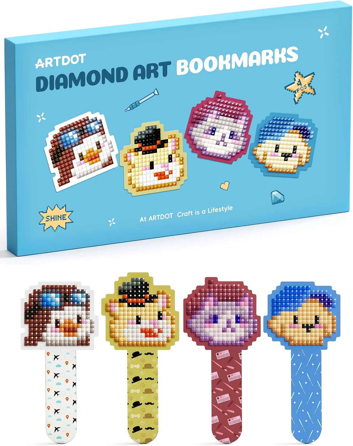 ARTDOT 4 Stück Diamond Painting Lesezeichen – personalisierte DIY-Lesezeichen mit Zubehör