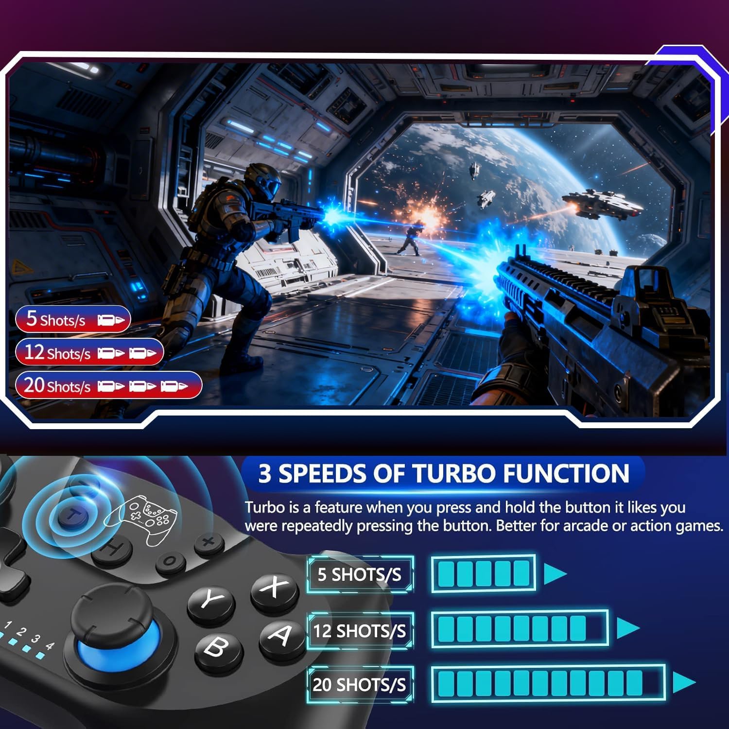 Thumbnail 2 de Sefitopher Switch Controller für Switch 2/ Switch/ Switch OLED/ Switch Lite – kabelloser Pro Controller mit Turbo, Hall-Effekt Joysticks und 6-Achsen
