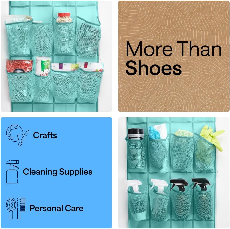 Thumbnail 5 de Gorilla Grip Large Over-the-Door Shoe Organizer with Breathable Mesh (24 Pockets) — Up to 40 lb, Turquoise (1-Pack)