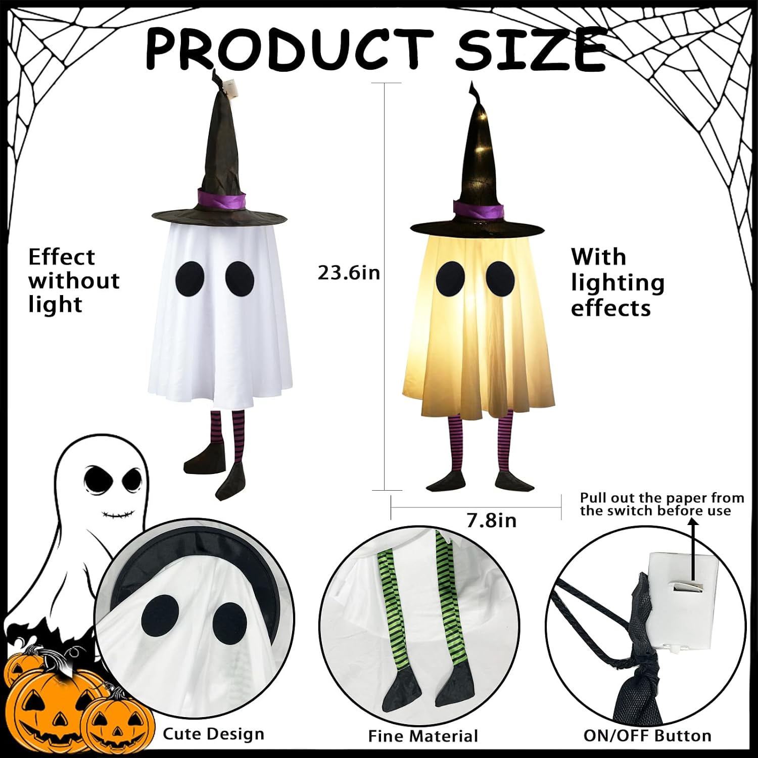 Detalle 2 de CYSKXYI ZM-014 Hanging Halloween Ghost Lights, 3-Pack, Warm White LEDs