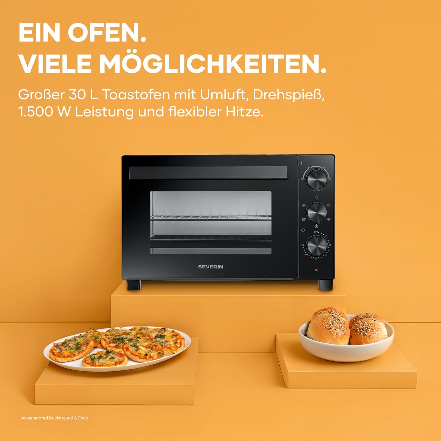 Thumbnail 3 de Severin Back- und Toastofen mit Umluftfunktion (TO 9020): 30 L Kapazität, Drehspieß und Vielseitigkeit