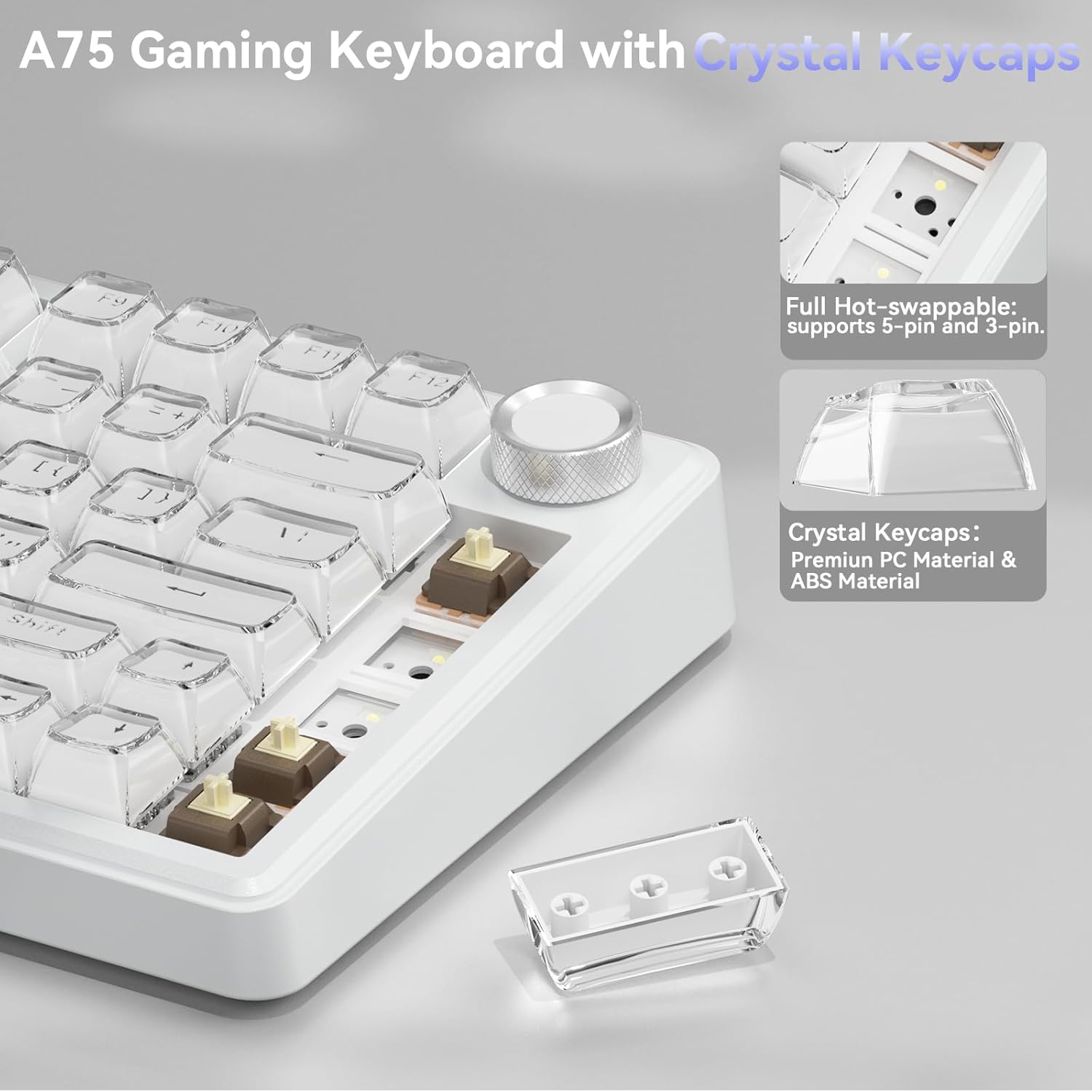 Detalle 2 de SOLAKAKA A75 Wireless Gaming Keyboard: 75% Mechanical, Hot-Swappable, Multimodal Connectivity