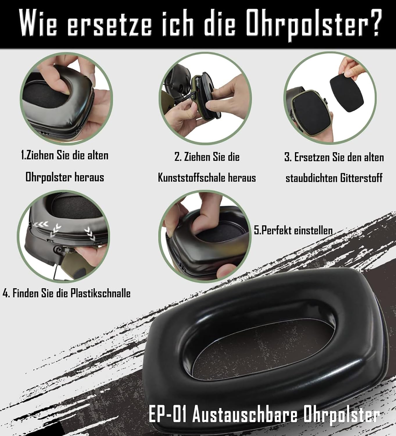 Thumbnail 3 de Casque anti-bruit ZOHAN 054 électronique pour tir, SNR 27 dB / NRR 22 dB, coussinets remplaçables (noir)