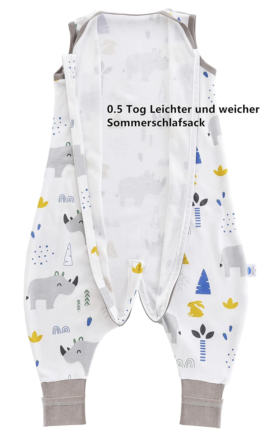 Thumbnail 1 de Chilsuessy Baby Sommerschlafsack mit Füßen 0,5 Tog (100% Baumwolle) – Nashorn, Größen 70–100 cm