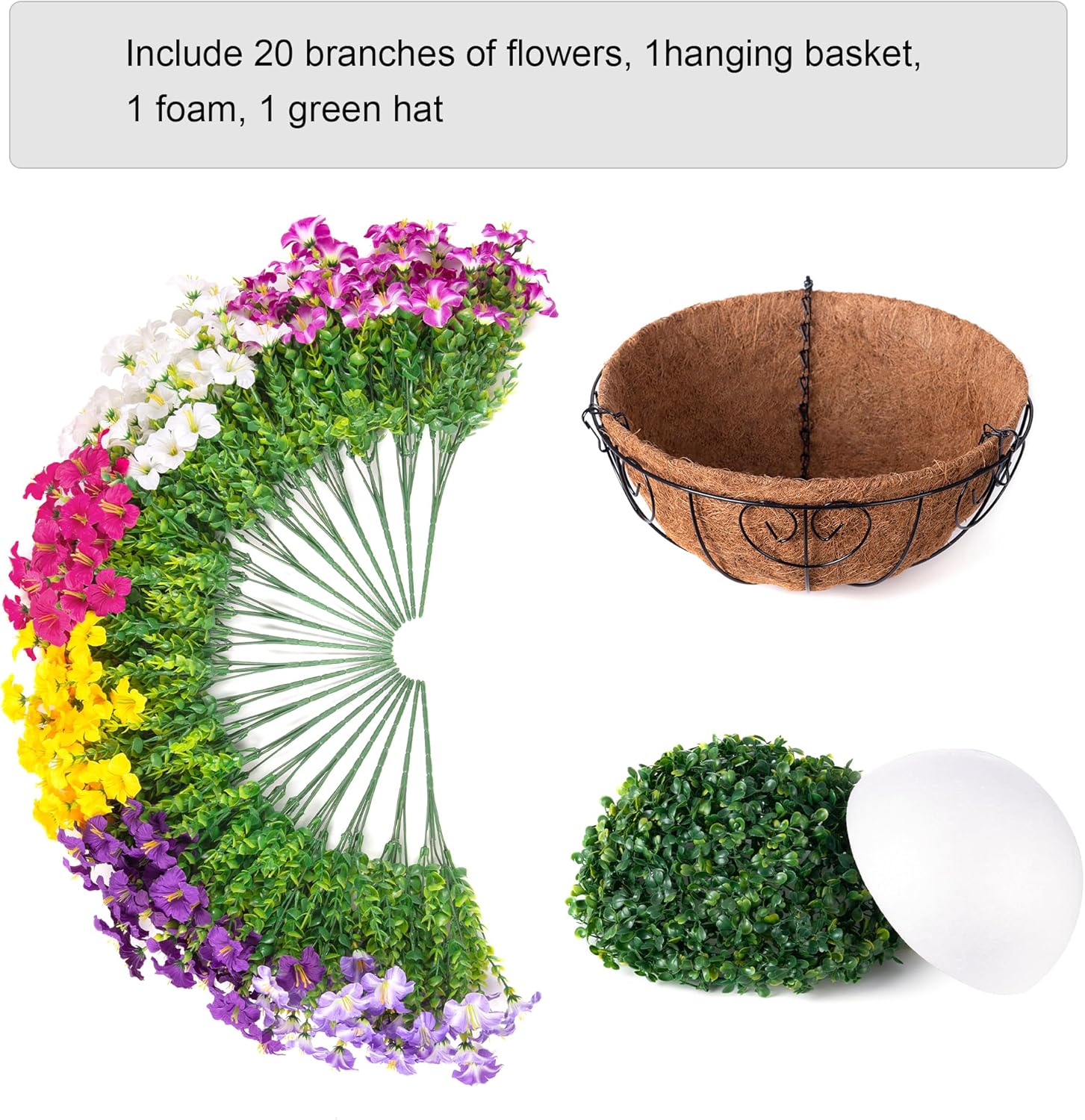 Thumbnail 4 de INSPRING UV-Resistant Outdoor Hanging Flowers Kit: 20 Petunias with Eucalyptus, 17.8" Angel Basket, 6Mix