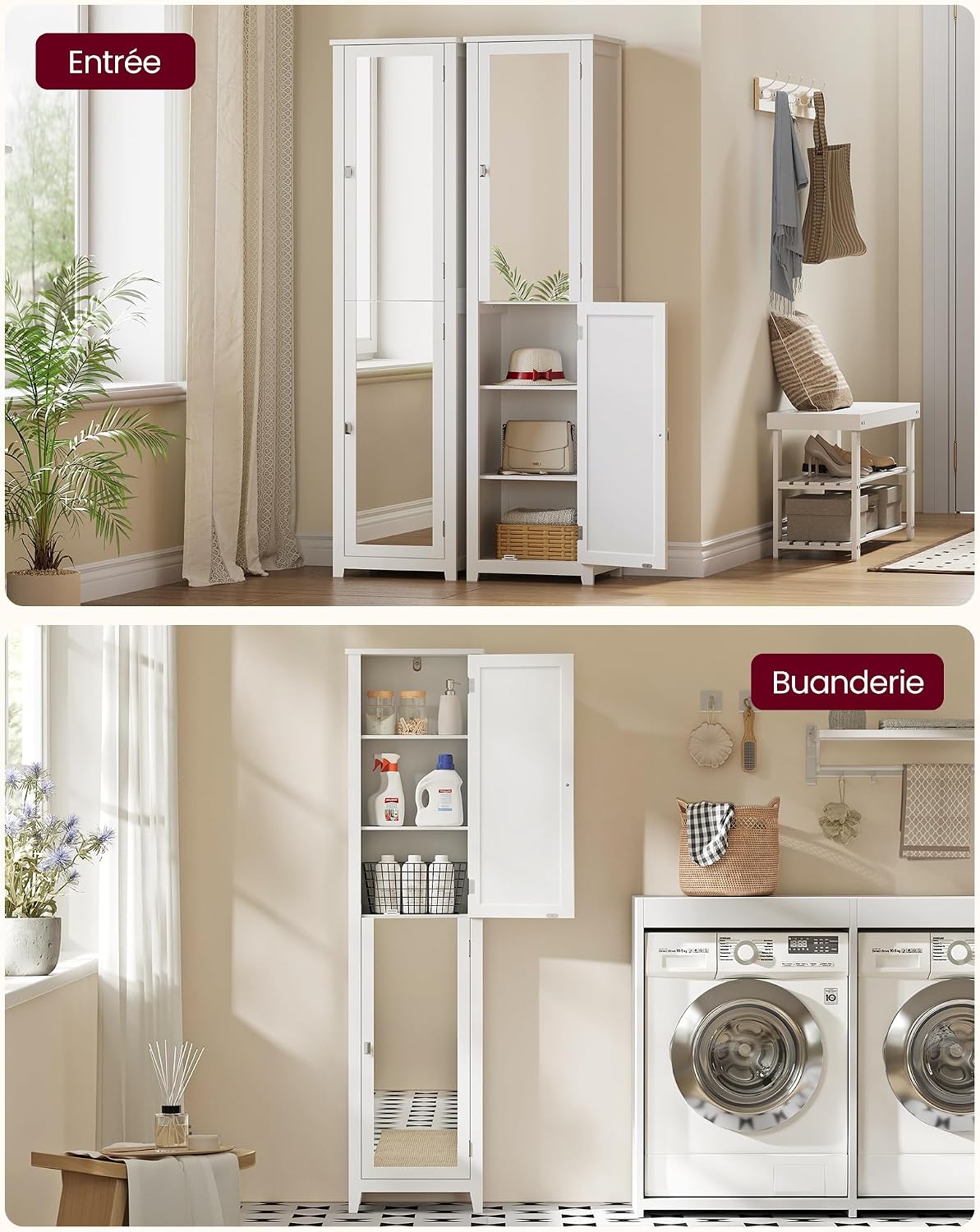 Thumbnail 6 de VASAGLE Armoire Salle de Bain Haut avec Miroir Blanc Nuage BBC764WH01