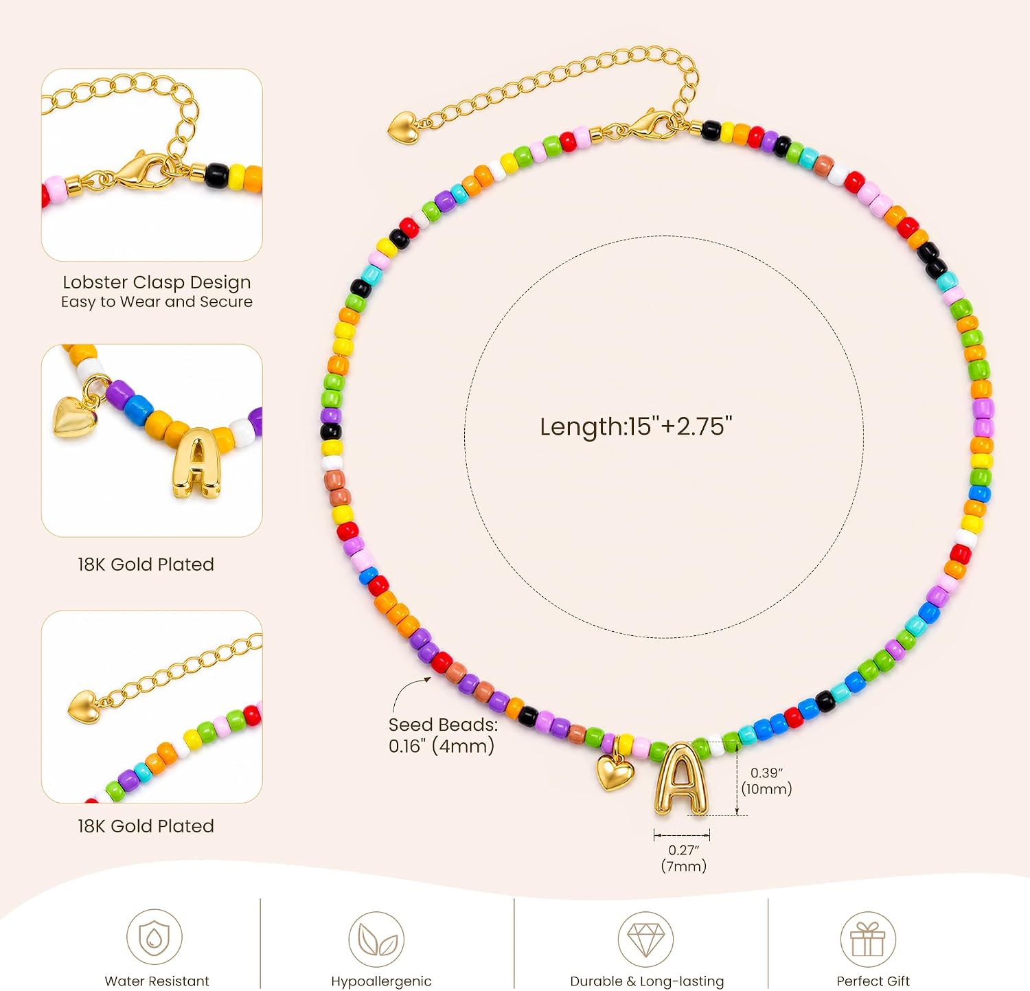 Detalle 2 de Initial Necklace, 18K Gold-Plated
