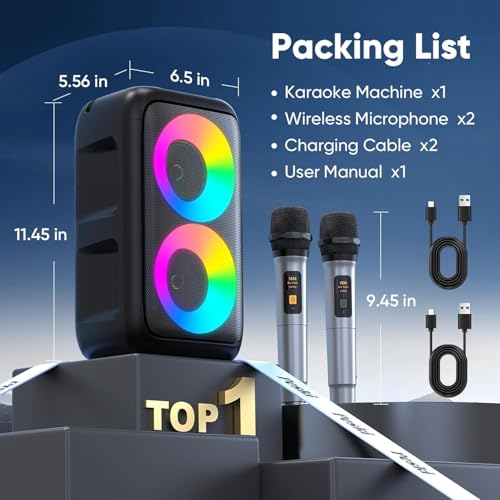 Thumbnail 8 de Ankuka Karaoke Machine 2 Microphones: 2x15W Speaker, 10-Hour Battery, TV/AUX Ready