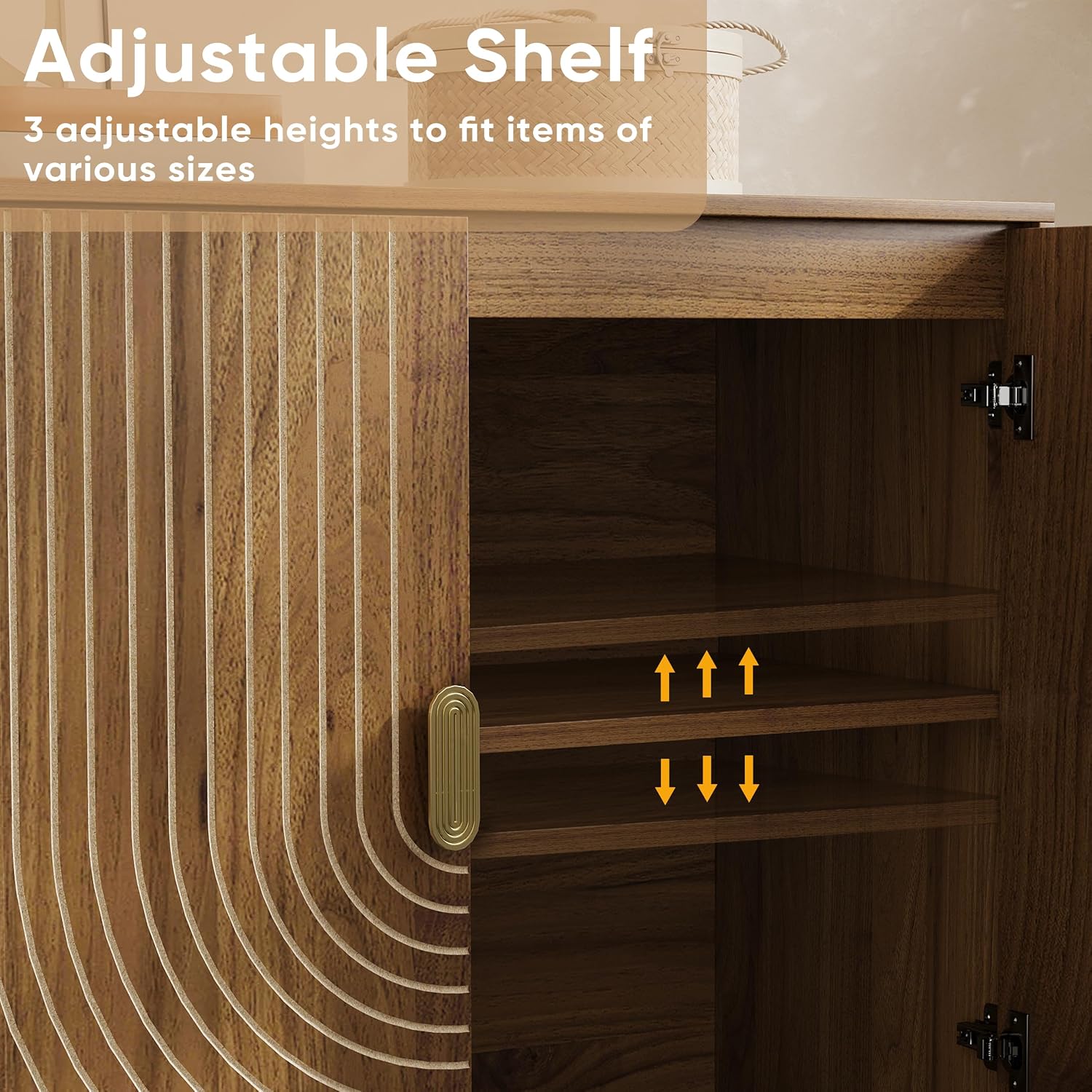 Detalle 1 de Smuxee sideboard walnut buffet cabinet with adjustable shelf and grooved doors