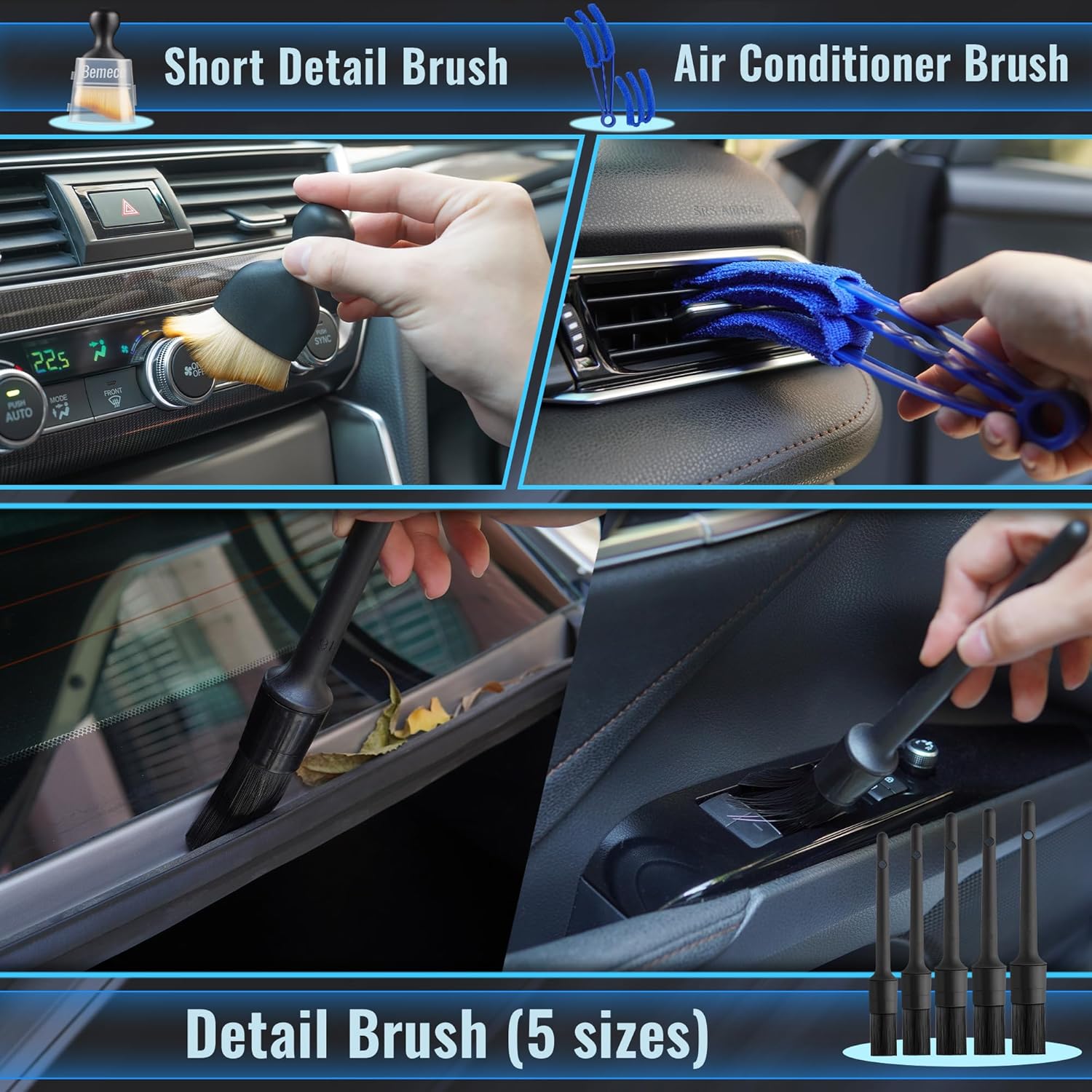 Thumbnail 5 de Bemece 30-Pcs Car Detailing Kit (Blue) – brushes for rims, interiors, vents & dash