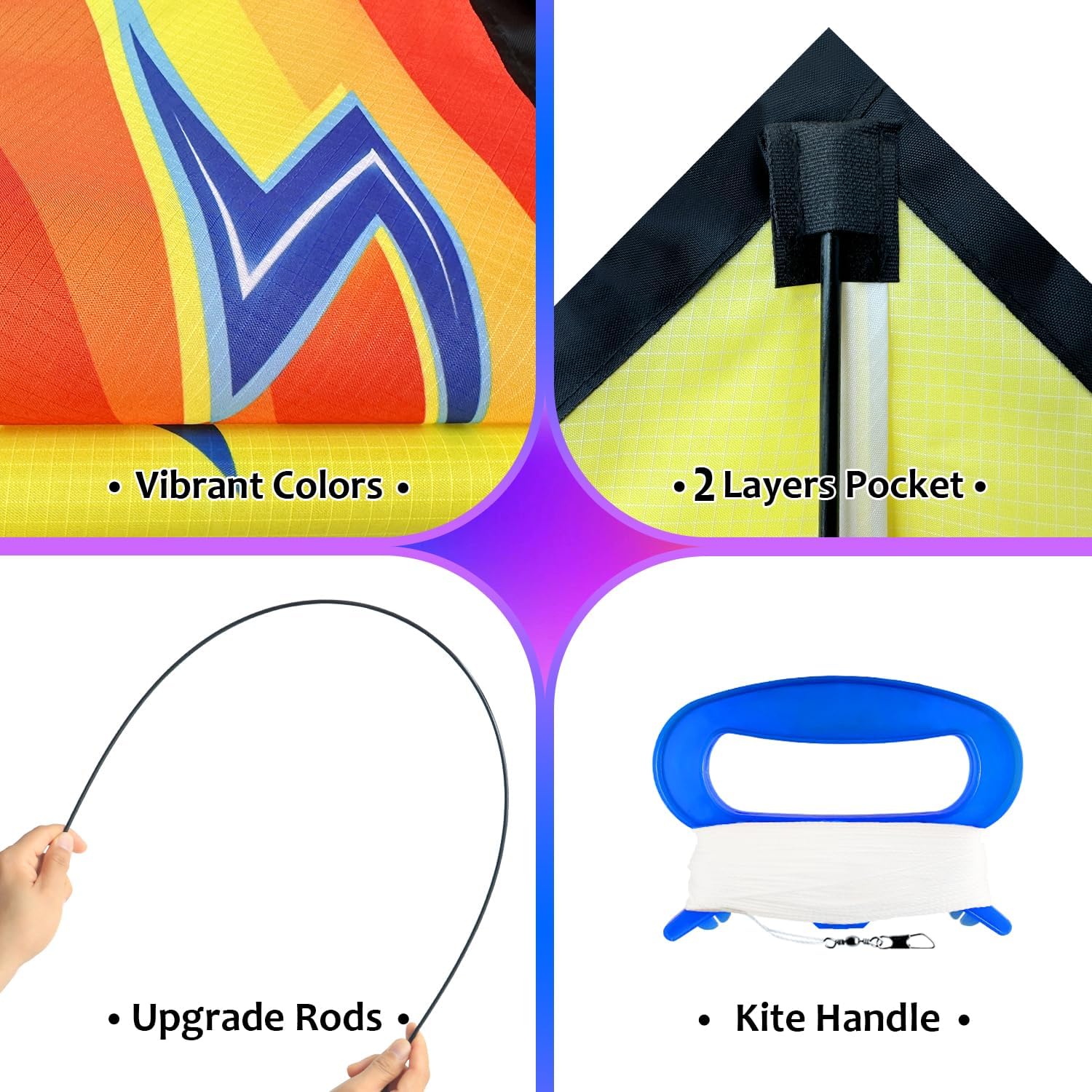 Thumbnail 5 de HUGE Fighter Plane Kite for Kids and Adults – 58" Wide with 10.2ft Tail, 200ft Line & Swivel Included