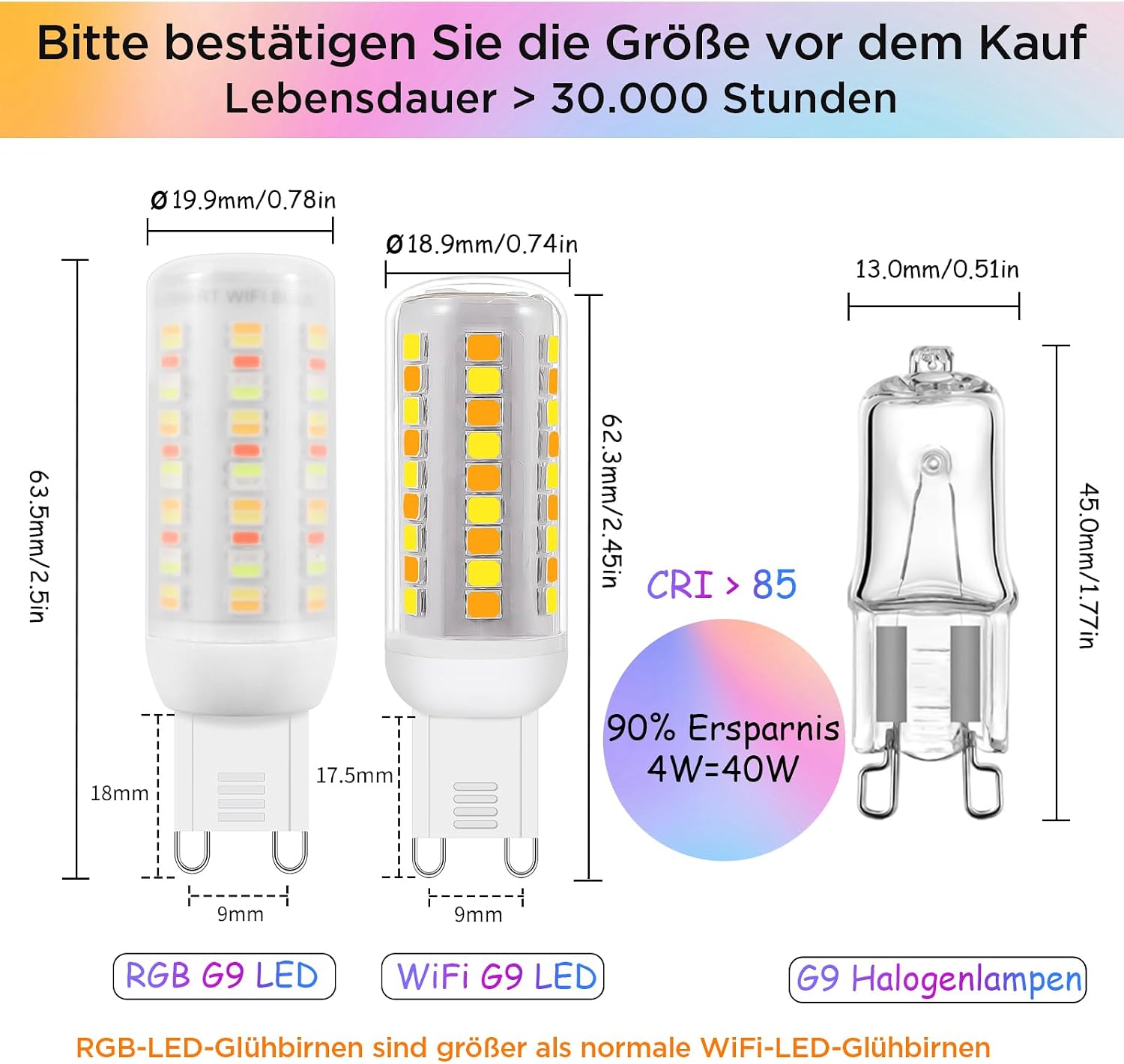 Detalle de I-SHUNFA G9-75LED-WIFI-RGB slimme G9-ledlampen, wifi, RGB en dimbaar