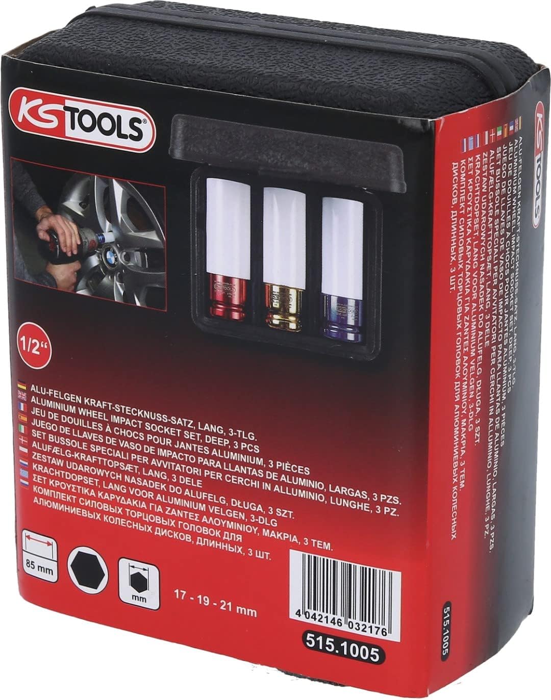 Thumbnail 5 de KS Tools 515.1005: Set di Bussole per Avvitatori ad Impulsi per Cerchi in Lega 17–21 mm (1/2")