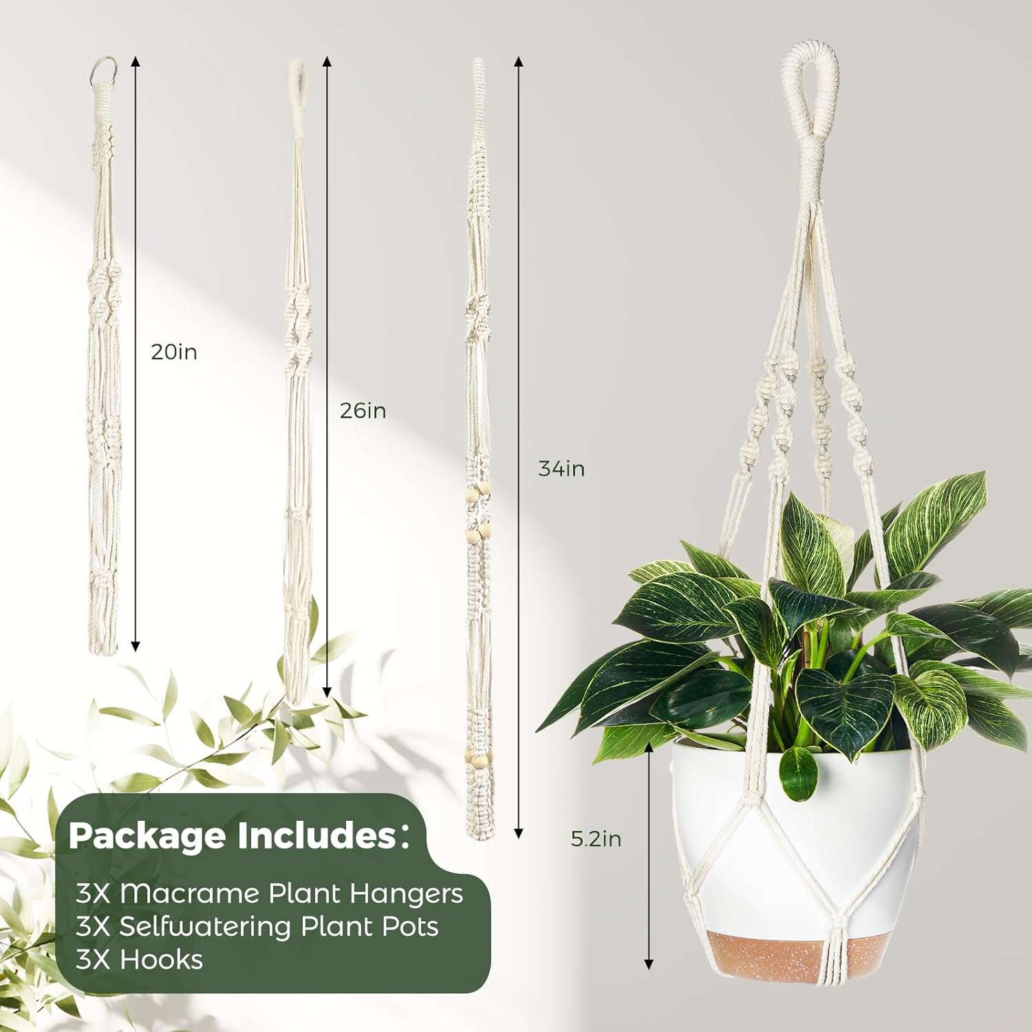 Detalle de Bamworld 3 Pack Hanging Plant Pots self-watering planters