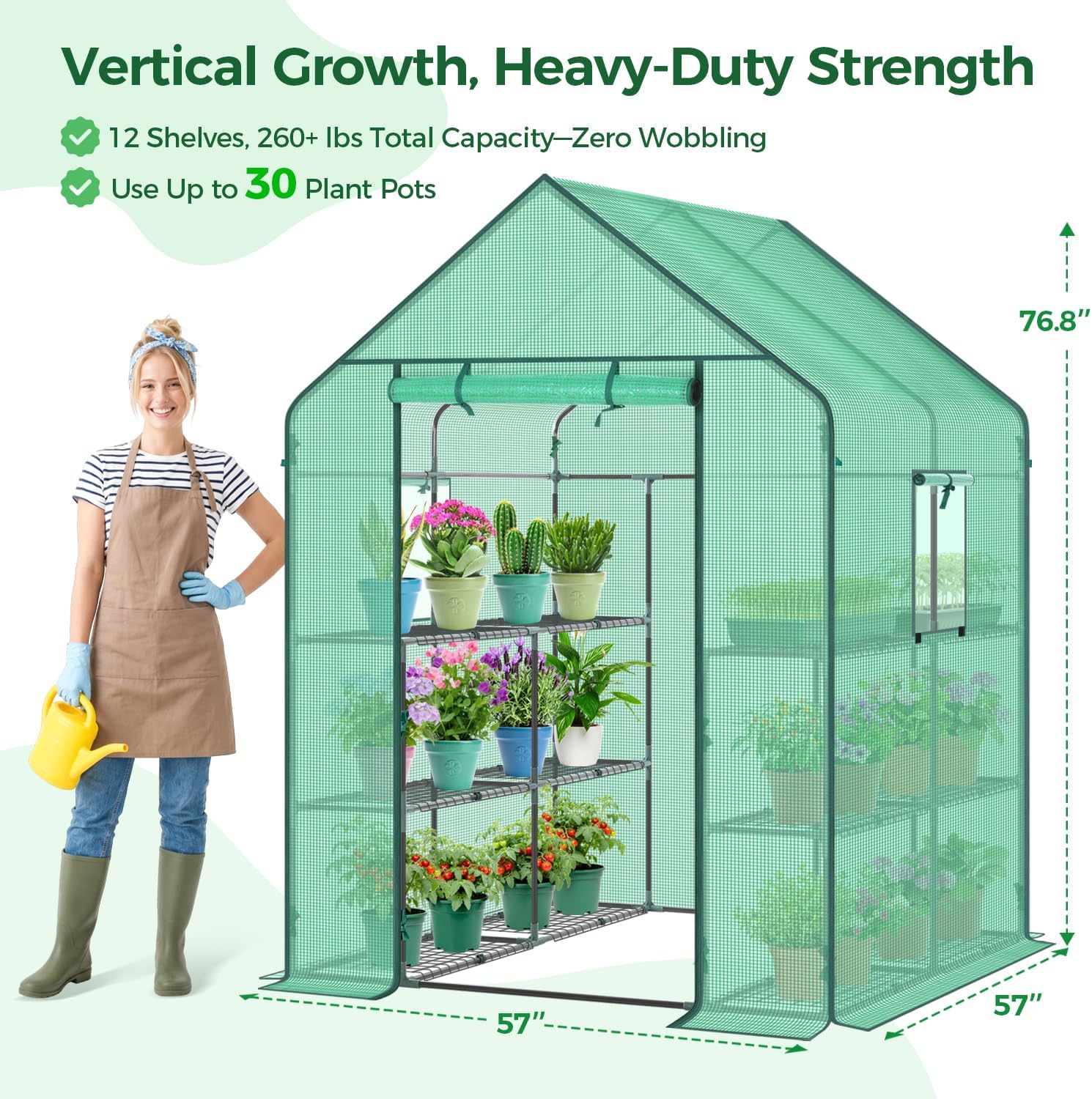 Detalle de Ohuhu Y21-80400-36 Walk-In Greenhouse with PE Cover, 12 Shelves and Screen Windows