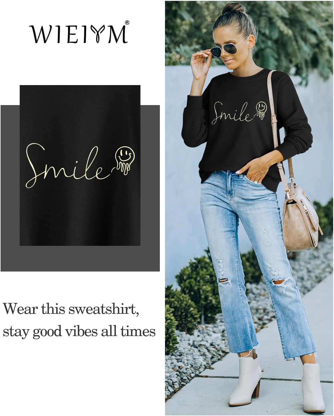 Detalle 2 de WIEIYM Smile Sweatshirt Cotton Crewneck