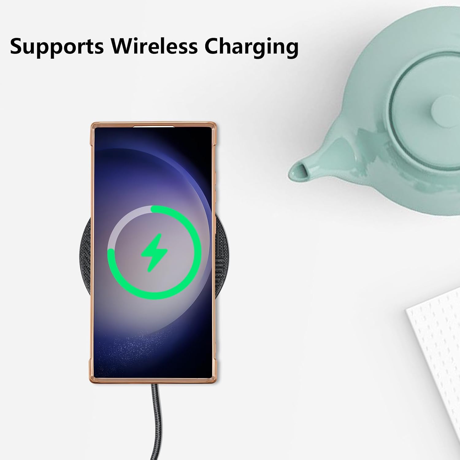 Detalle 2 de ZTOFERA Handyhülle für Samsung Galaxy S25 Ultra 5G (6,9 Zoll) – weiches Silikon mit Herz-Muster & goldfarbenem Rand