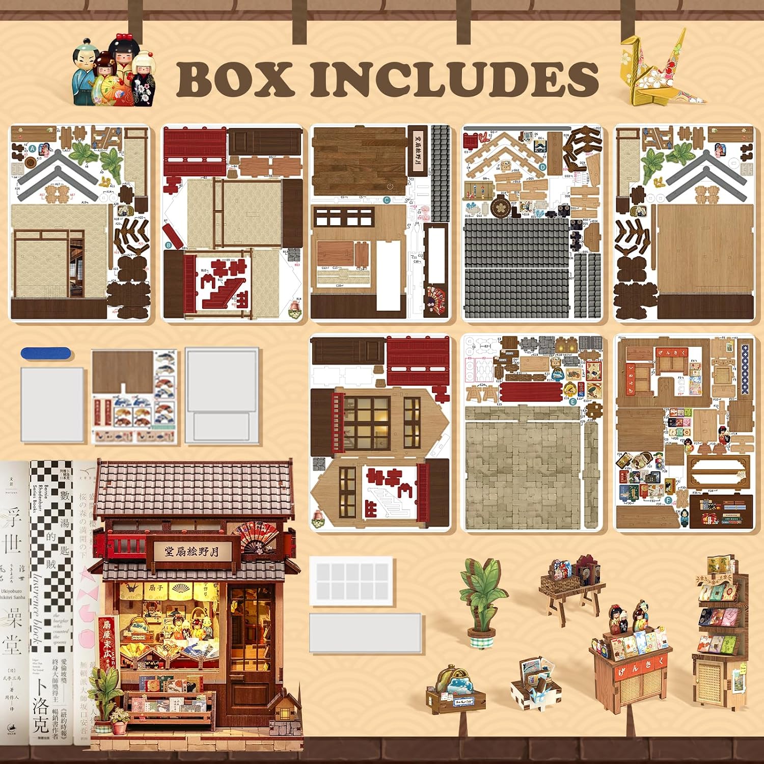 Thumbnail 6 de Cutefun Book Nook Kit Japan – DIY-Miniatur-Bausatz für Erwachsene (Tiny House mit LED-Licht)