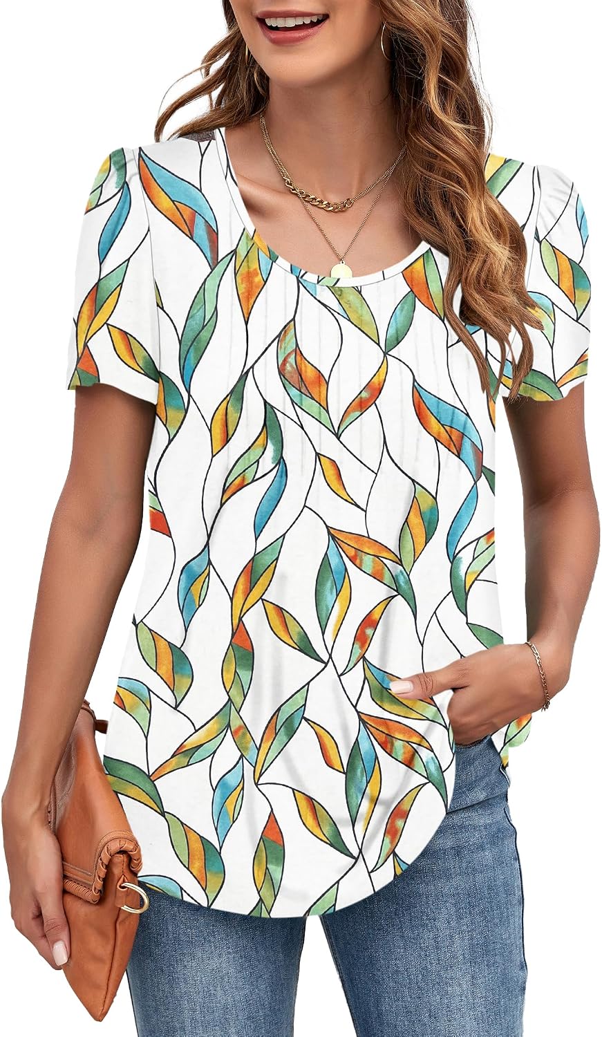 Detalle de MOLERANI Ladies Tops Round Neck Loose Casual Pleated T Shirt