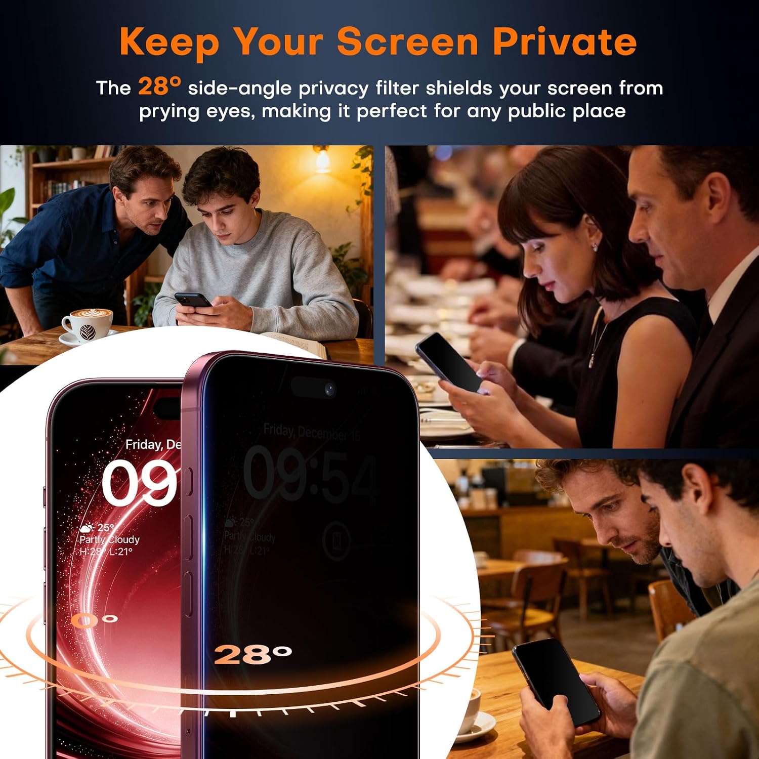 Detalle 2 de TAURI iPhone 18 Pro Privacy Screen Protector, 2-Pack with 9H+ Tempered Glass