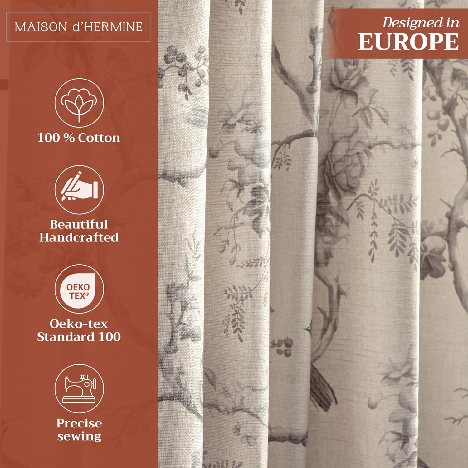 Thumbnail 1 de Maison d' Hermine Turin 100% Cotton Light Filtering Curtains (Two Panels, Rod & Loop Pockets)