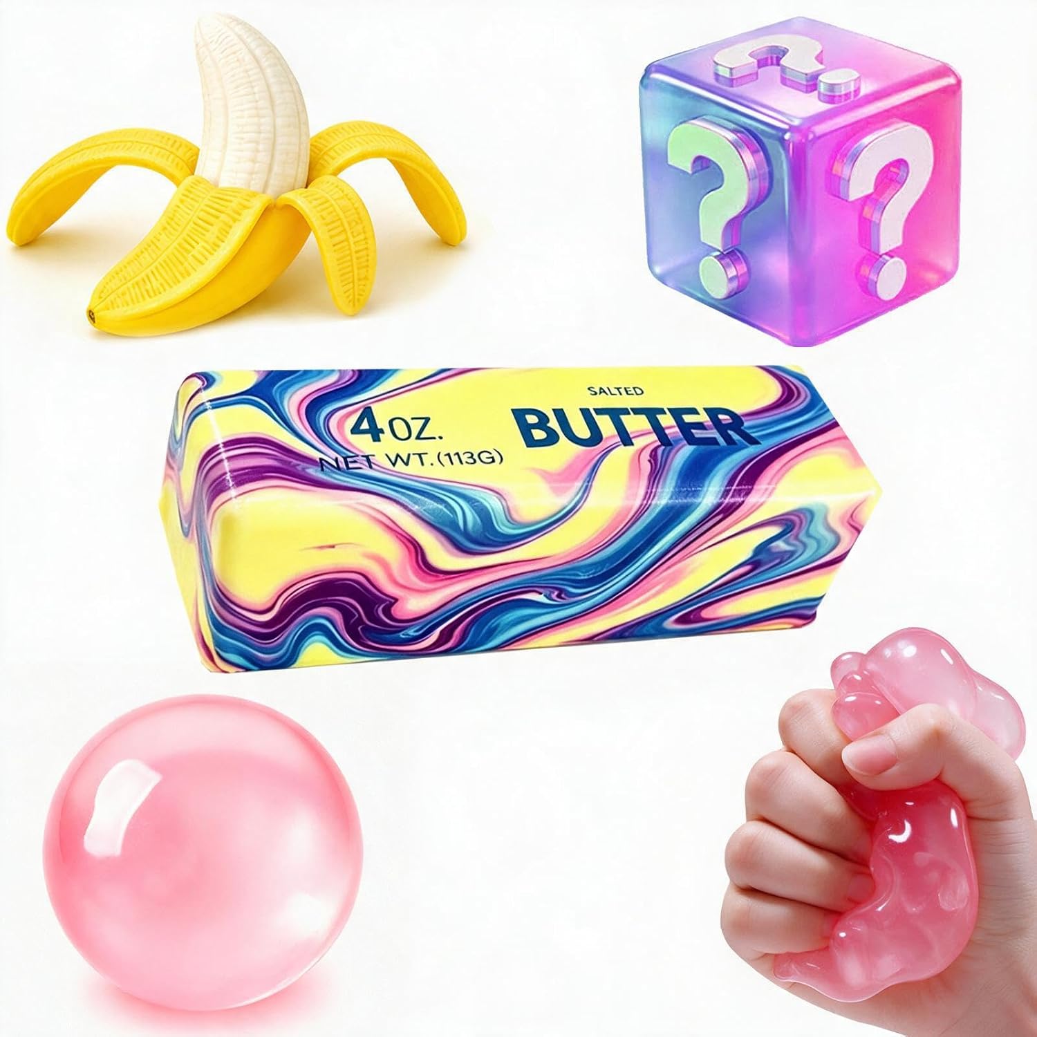 Detalle de XXOUQL 4-Piece Squishy Pack, Butter and Banana TPR Squeeze Toys