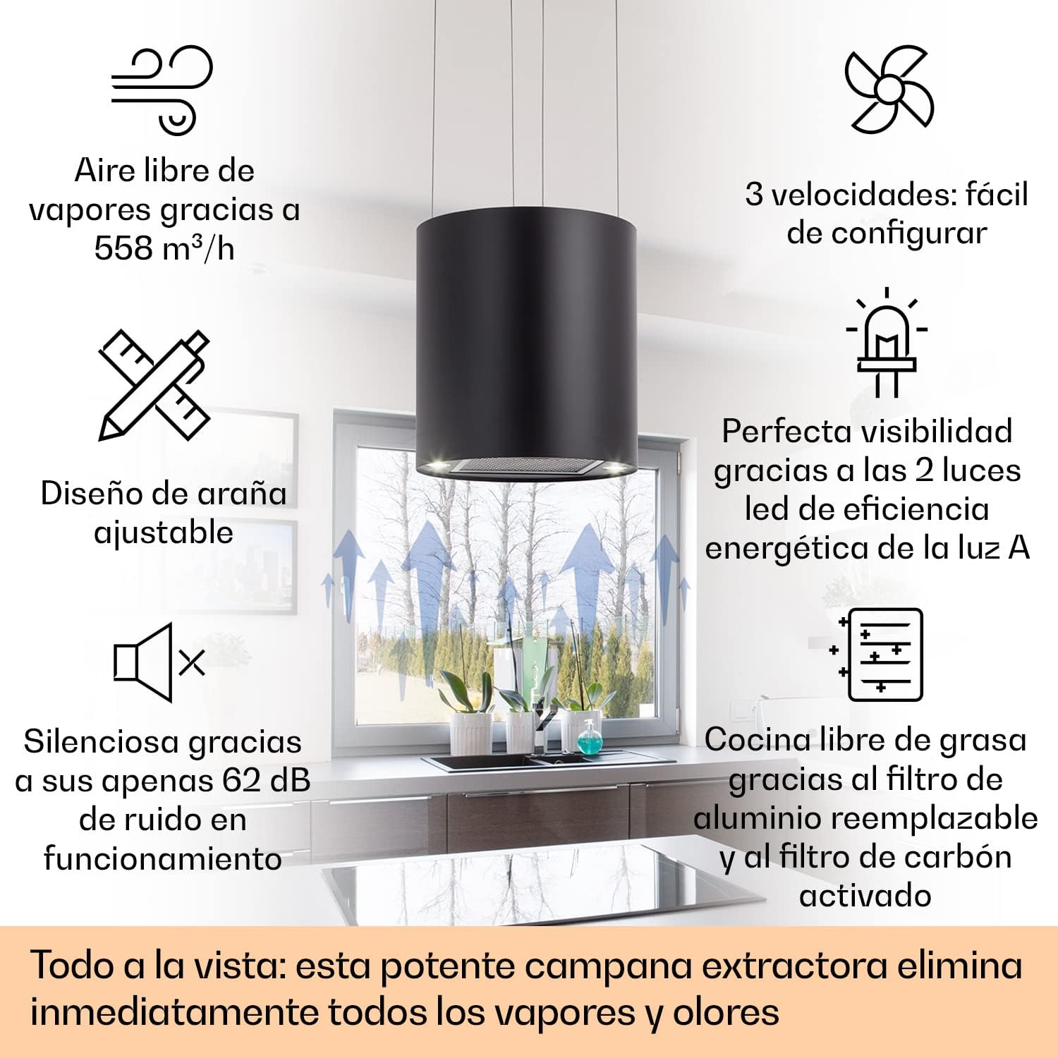 Detalle 2 de Klarstein Campana Isla Cocina Extractor