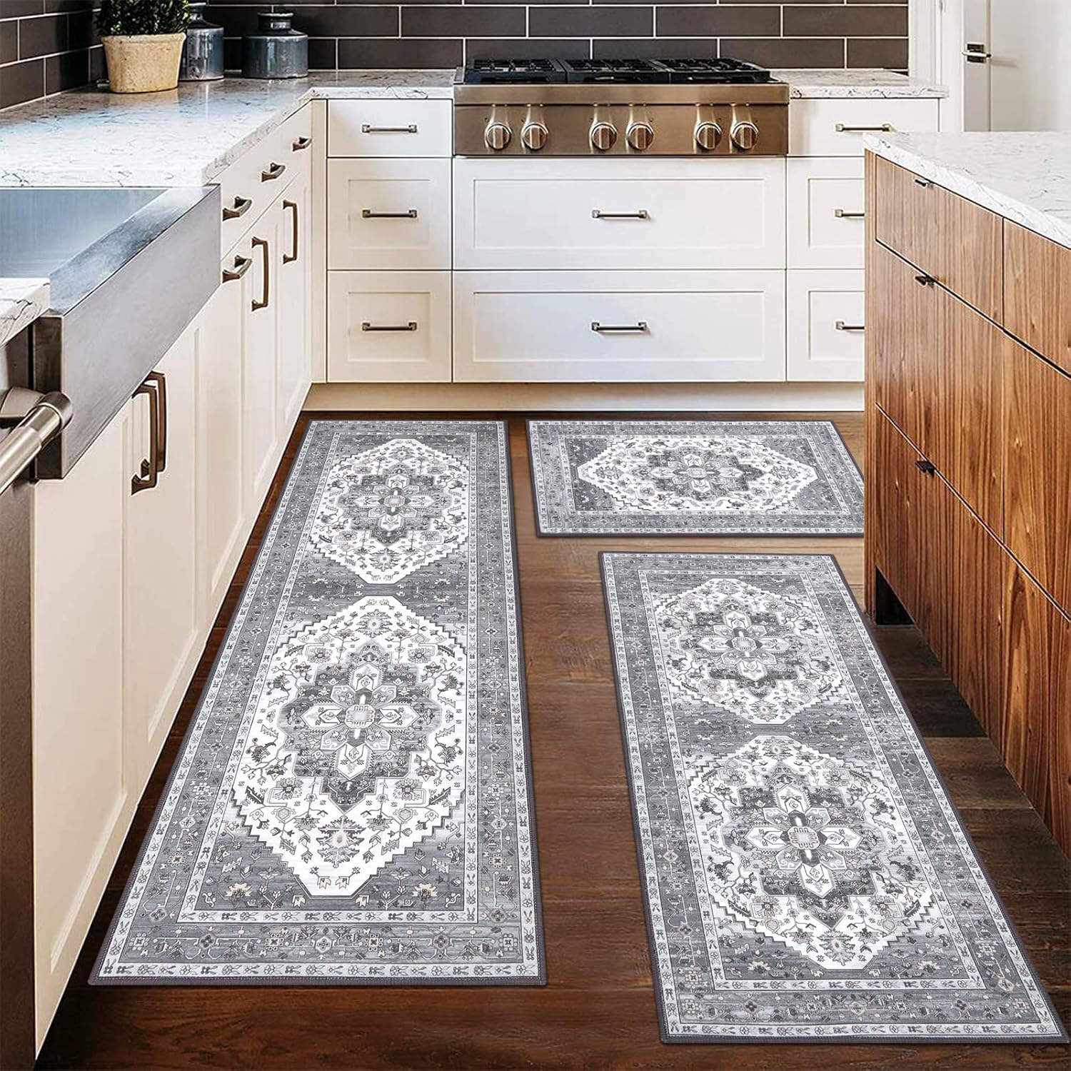 Thumbnail 6 de HEBE RUGS HEBE Boho Kitchen Rug Sets (3-Piece) with Runner — Non-Slip Washable Kitchen Mats