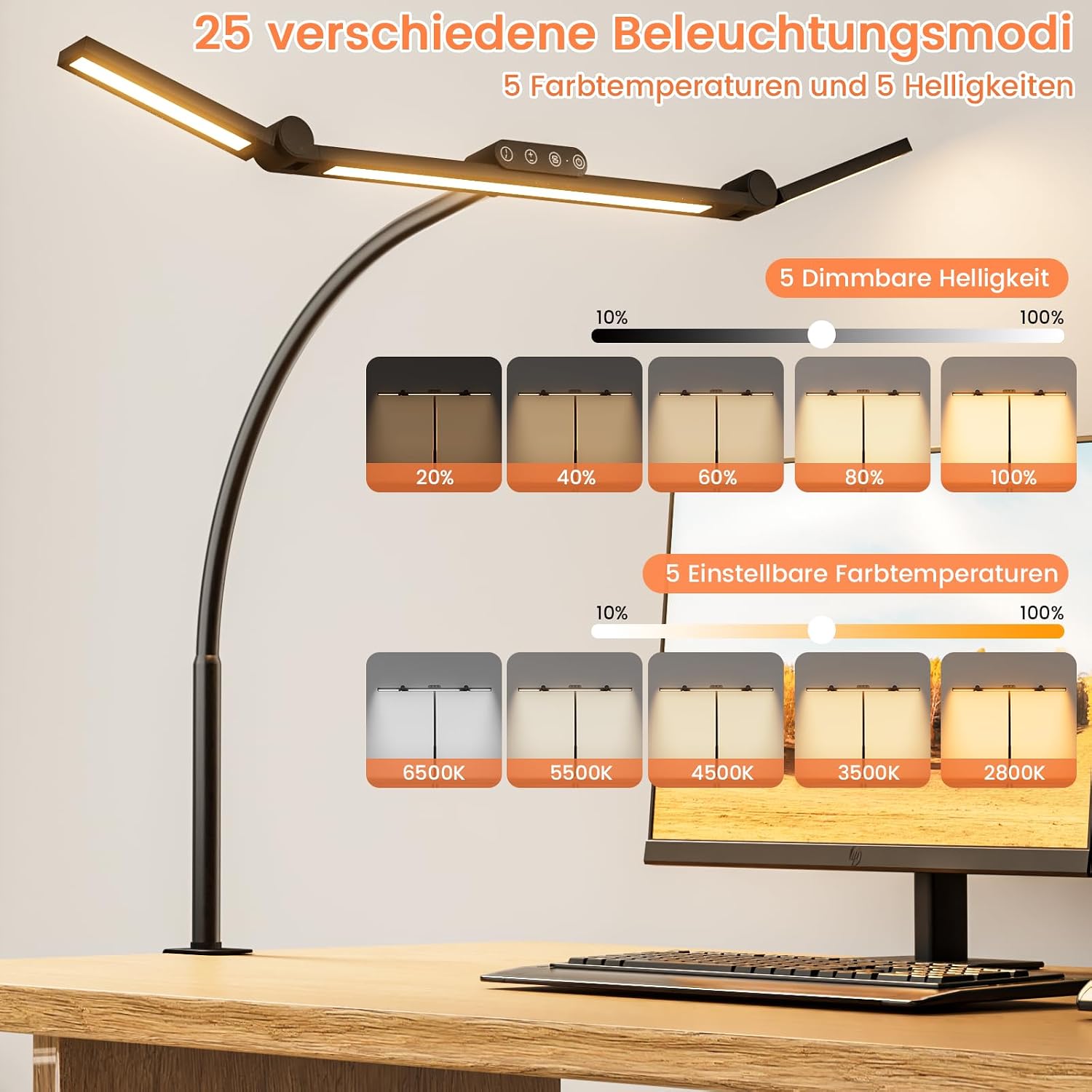 Thumbnail 4 de TYEE Schreibtischlampe 24W LED dimmbar, Tageslichtlampe