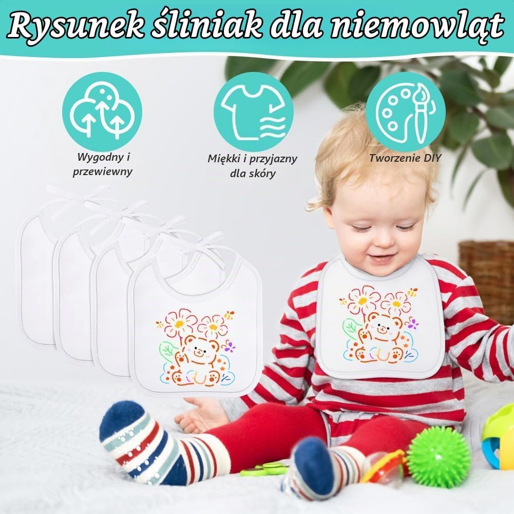 Detalle de Aolso trójkątne śliniaki bawełniane, 8 szt. z pisakami i szablonami