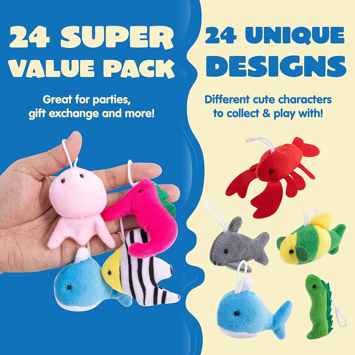 Thumbnail 1 de JOYIN 24-Pack Mini Sea Animal Plush Toys (24 Sea Life Characters) for Party Favors & Goodie Bags