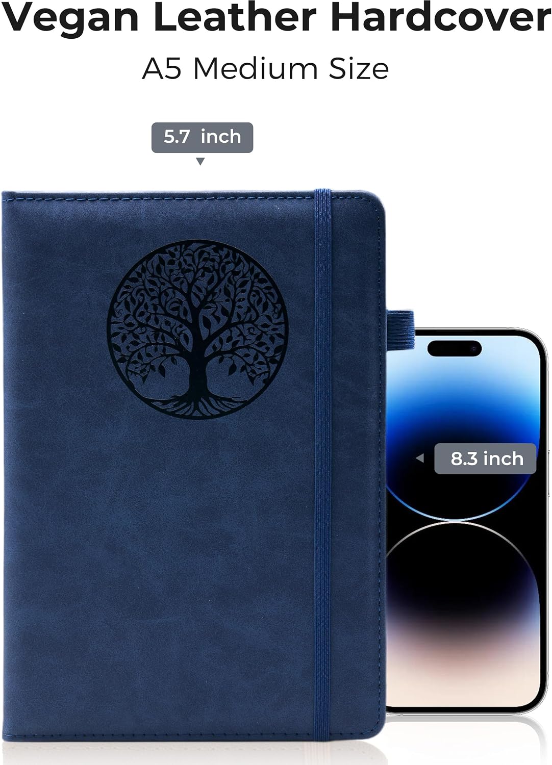 Detalle 1 de BIYUNRO A5 Hardcover Journal, Lined Royal Blue Faux Leather Notebook