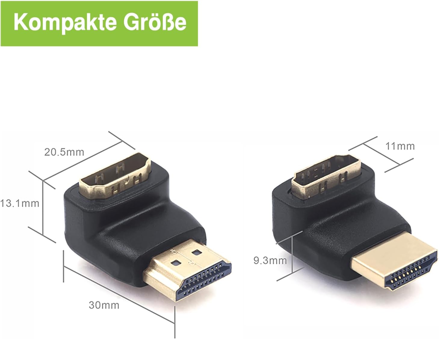 Detalle 2 de LEENUE HDMI Winkelstecker 90°/270° – 4er-Pack, 4K, ARC, HDR, 3D, Goldkontakte