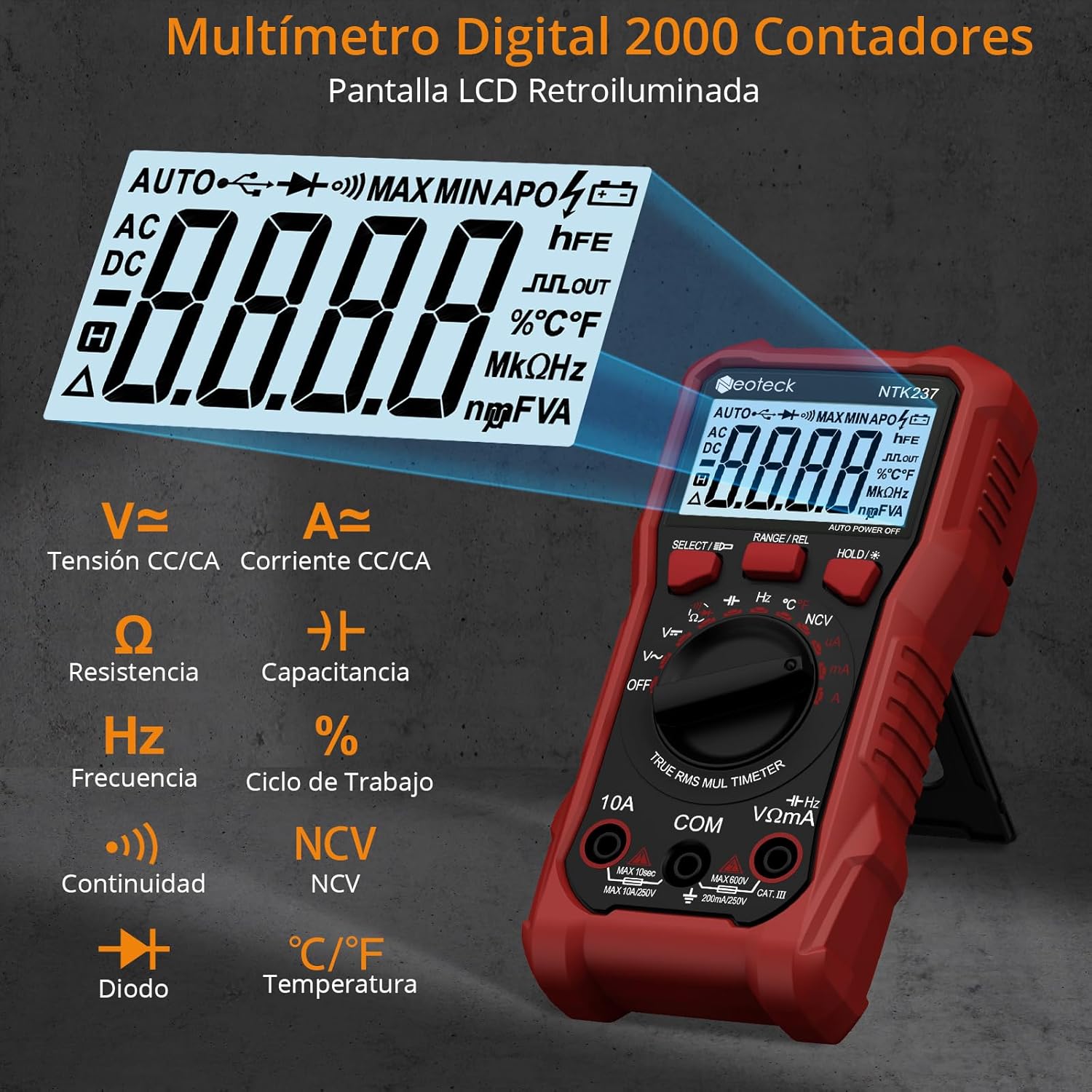 Thumbnail 1 de Neoteck multímetro digital 2000 cuentas