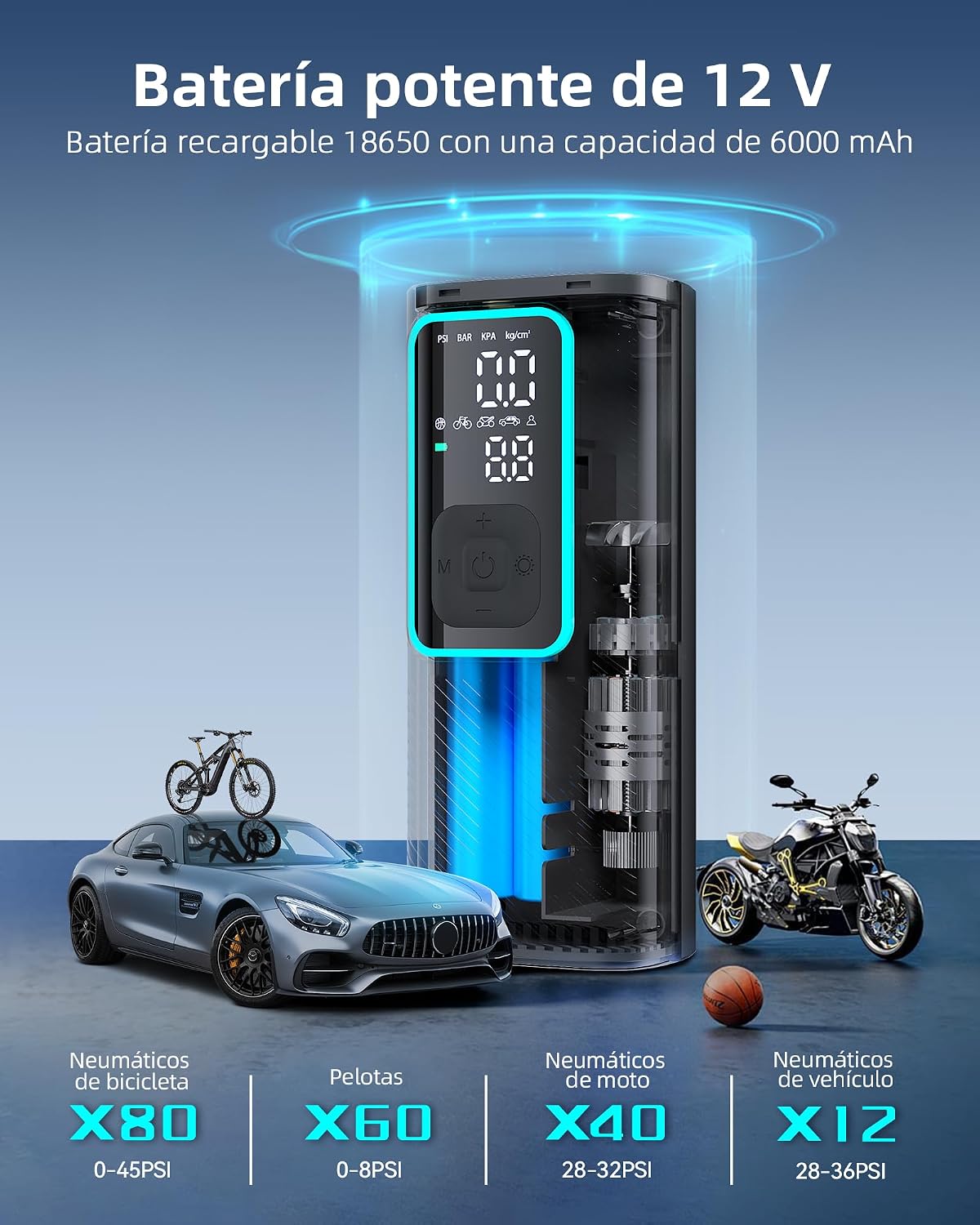 Detalle 2 de Compresor EBOSSOM I7 10,3 Bar 6000 mAh