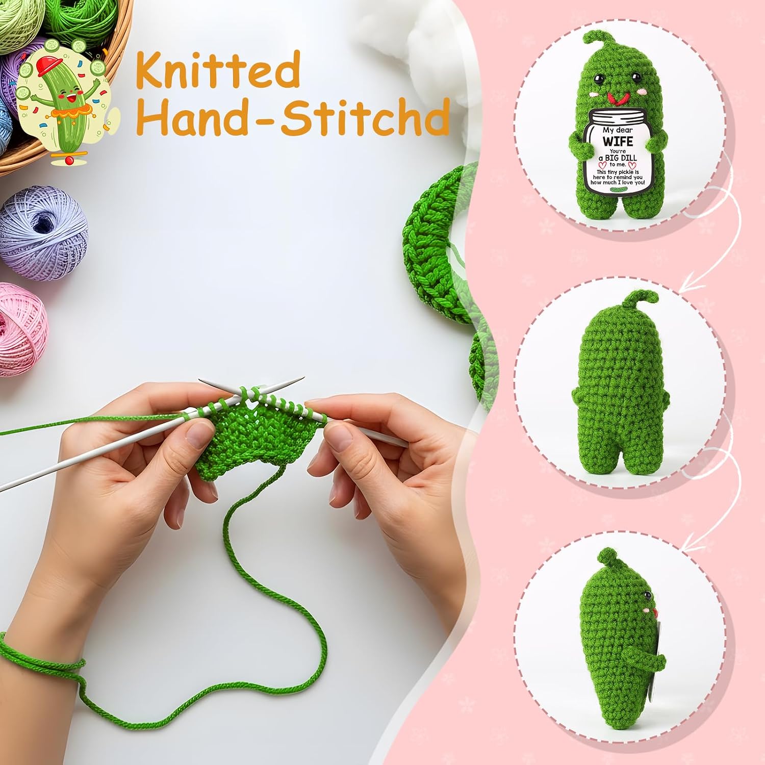Detalle de Crochet Pickle Gift in Soft Yarn
