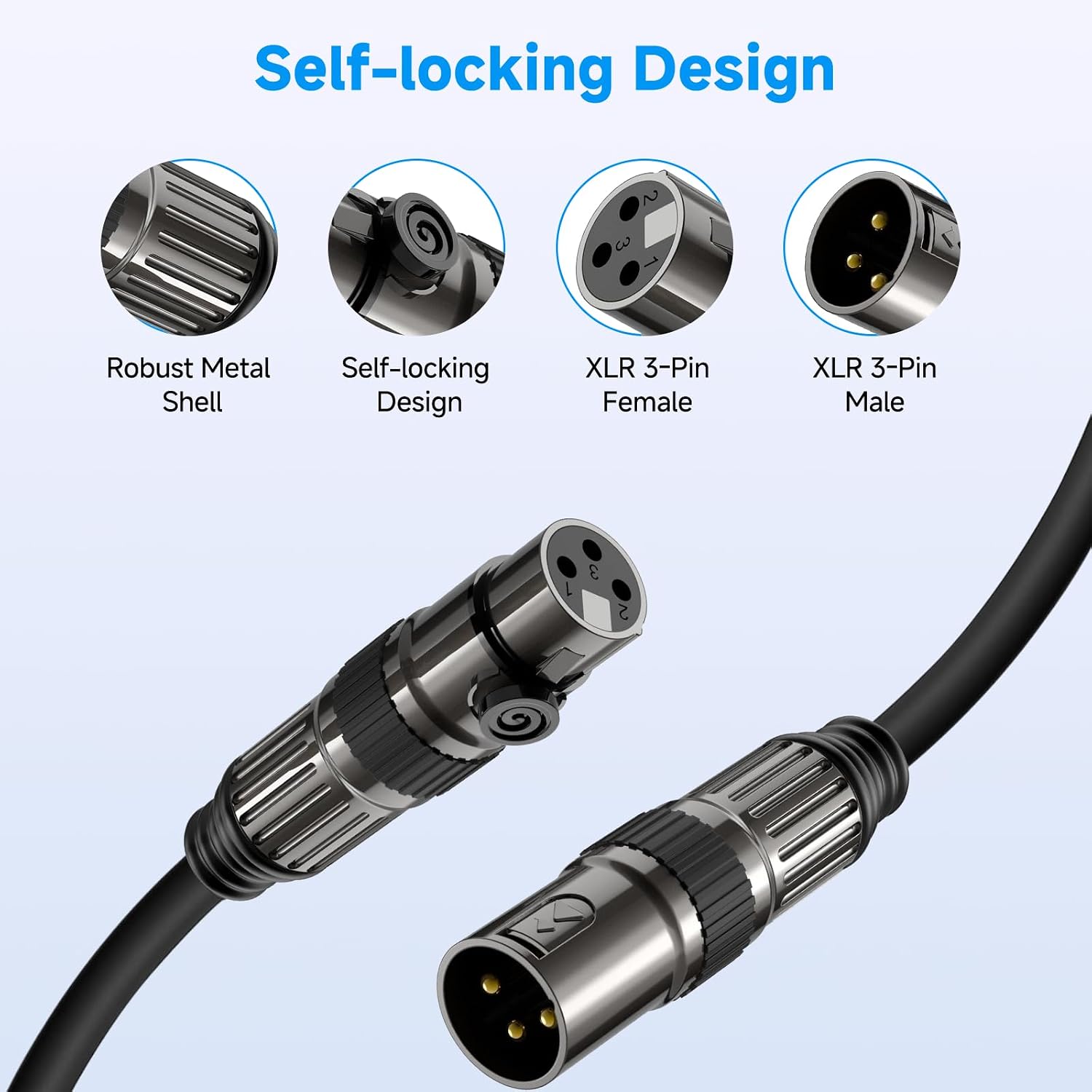 Detalle 2 de Caiord 3-Foot 3-Pin XLR Microphone Cable, Male-to-Female, Oxygen-Free Copper