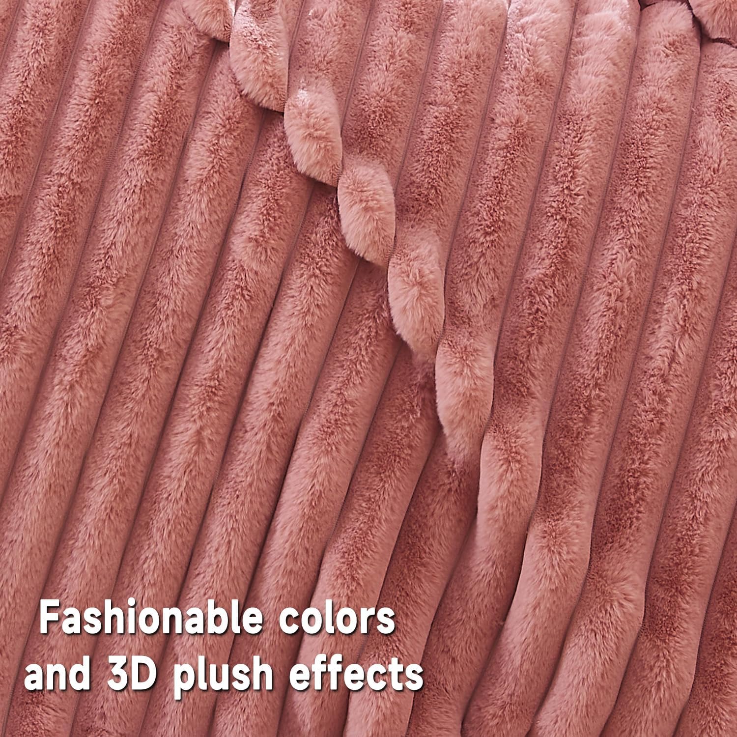 Detalle 1 de Lotus Karen King-Size Faux Rabbit Fur Blanket, Pink Stripe, Reversible Texture