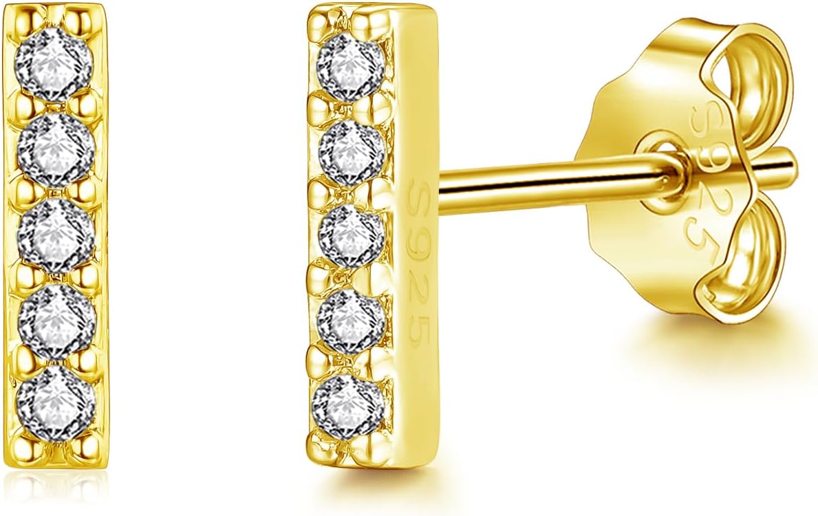 Detalle de Zolkamery Silver Stud Earrings – Small 925 Sterling Silver Cross/Bar, Hypoallergenic Sleeper Earrings
