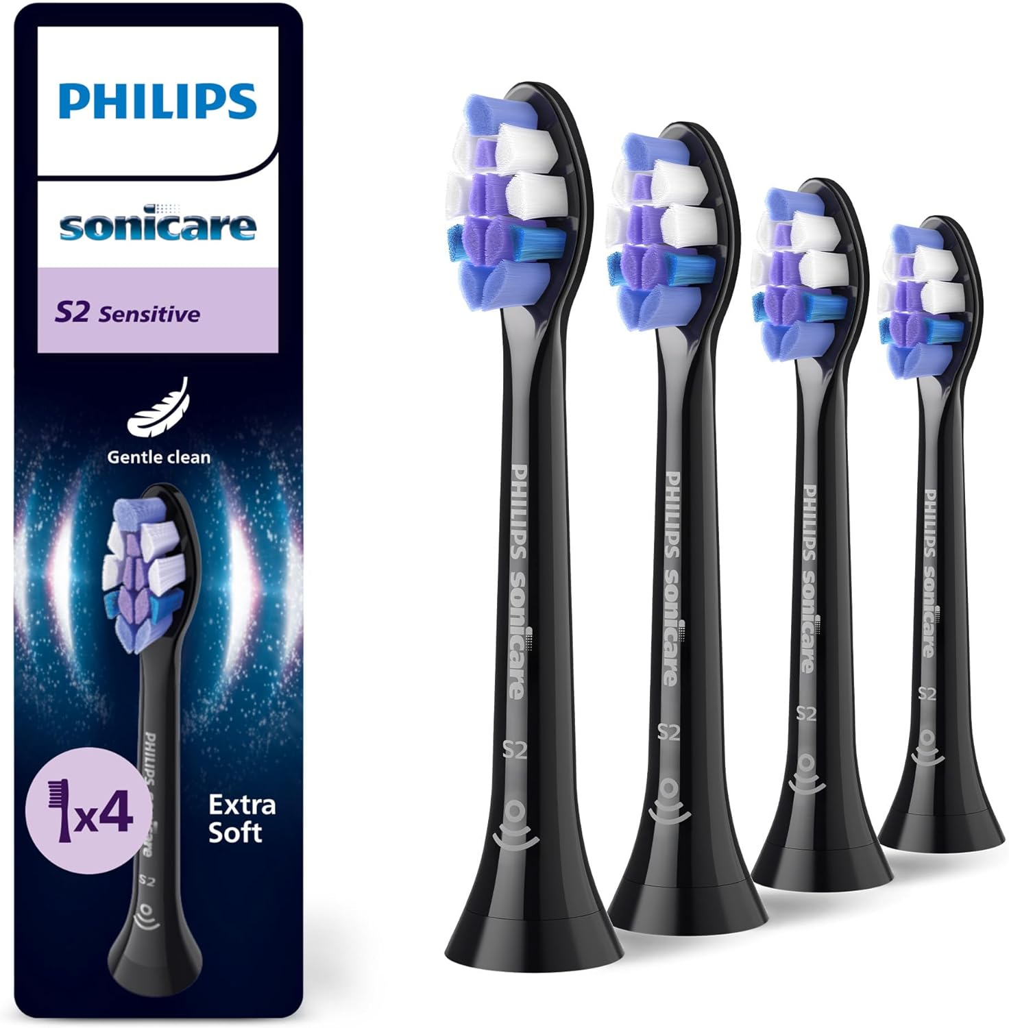 Detalle de Philips Sonicare S2 Sensitive Ersatzbürstenköpfe 4er-Pack (HX6054/88) – sanfte Tiefenreinigung für empfindliche Zähne
