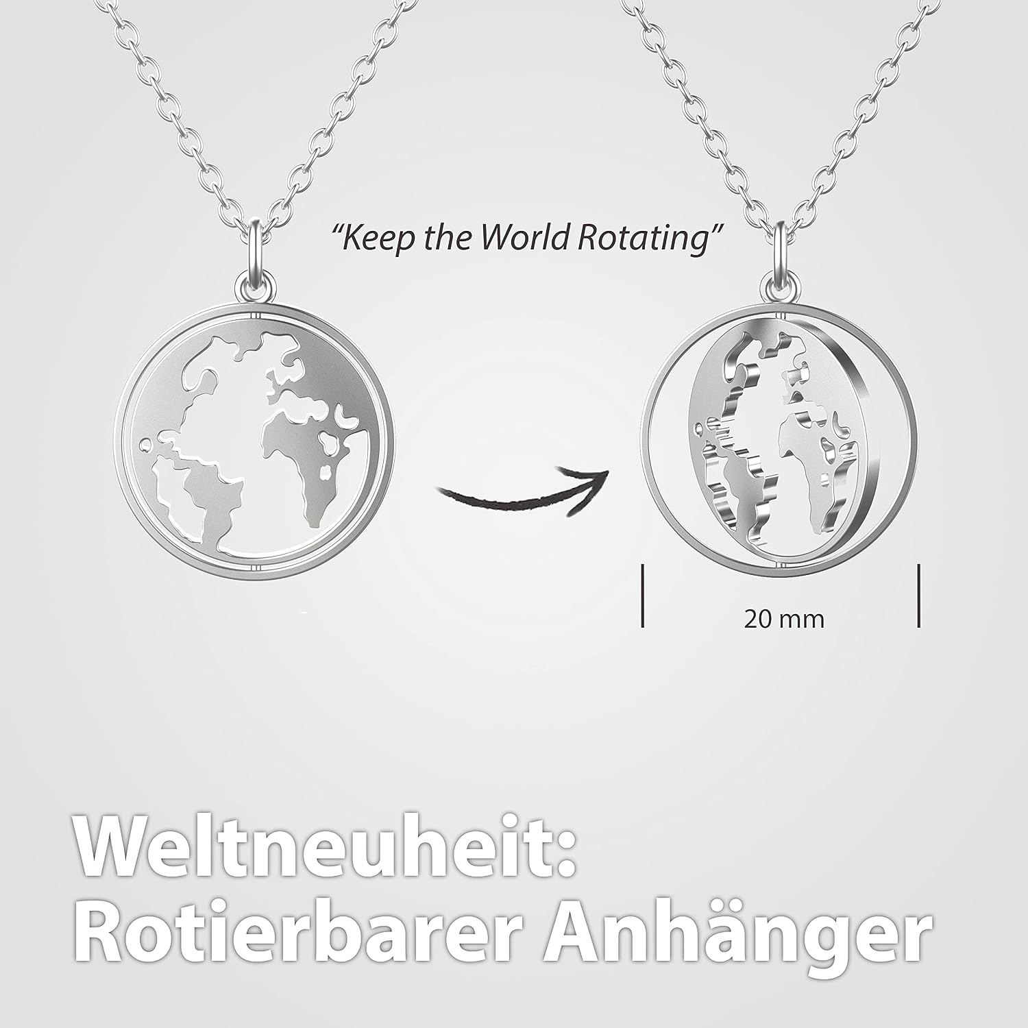 Detalle de BONNYBIRD Wasserfeste Edelstahl Halskette Damen – Weltkugel Anhänger in Silber, Gold & Roségold