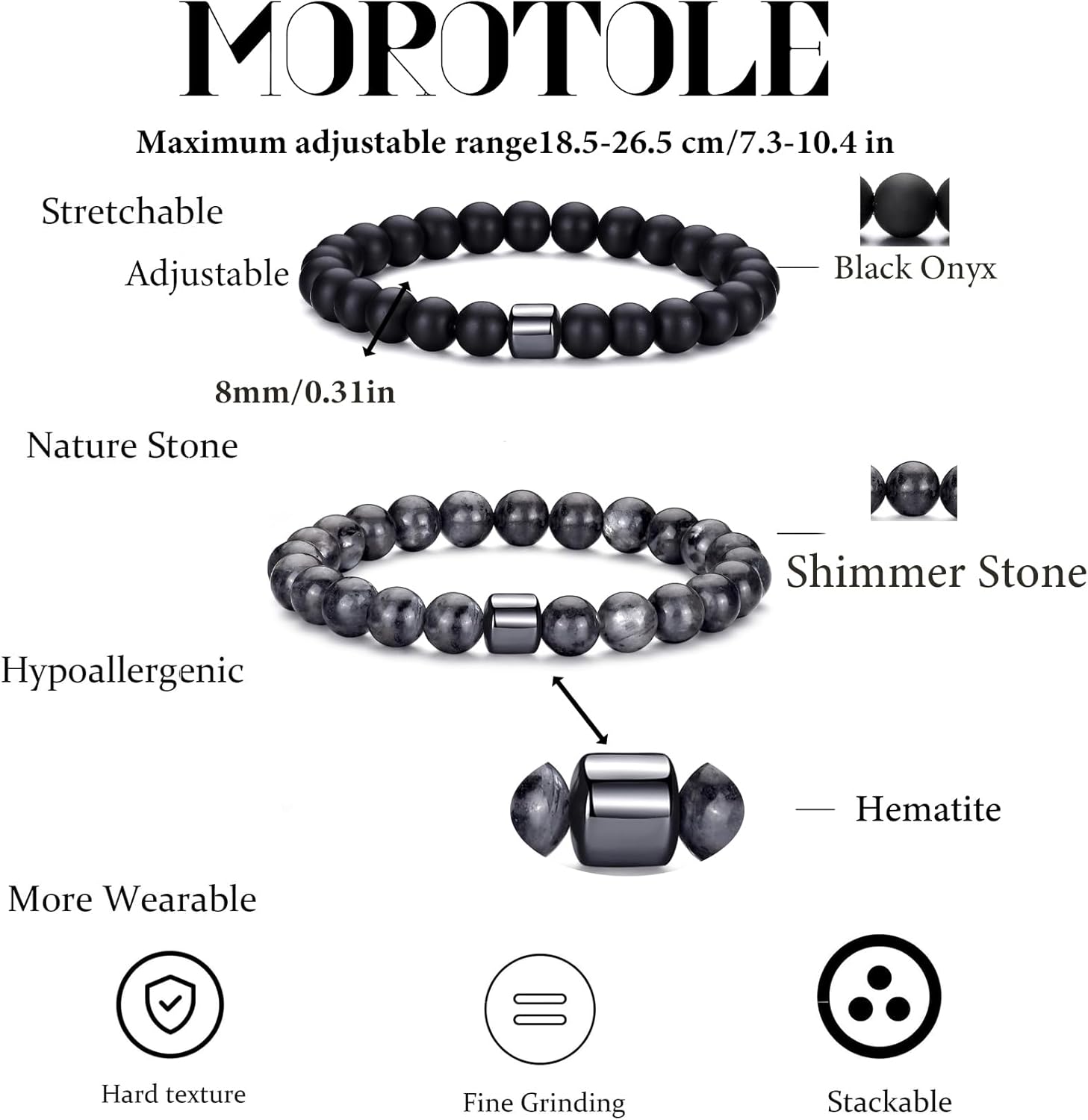 Thumbnail 2 de Bracelet MOROTOLE œil de tigre homme 8 mm (lot de bracelets) pierres naturelles ajustables