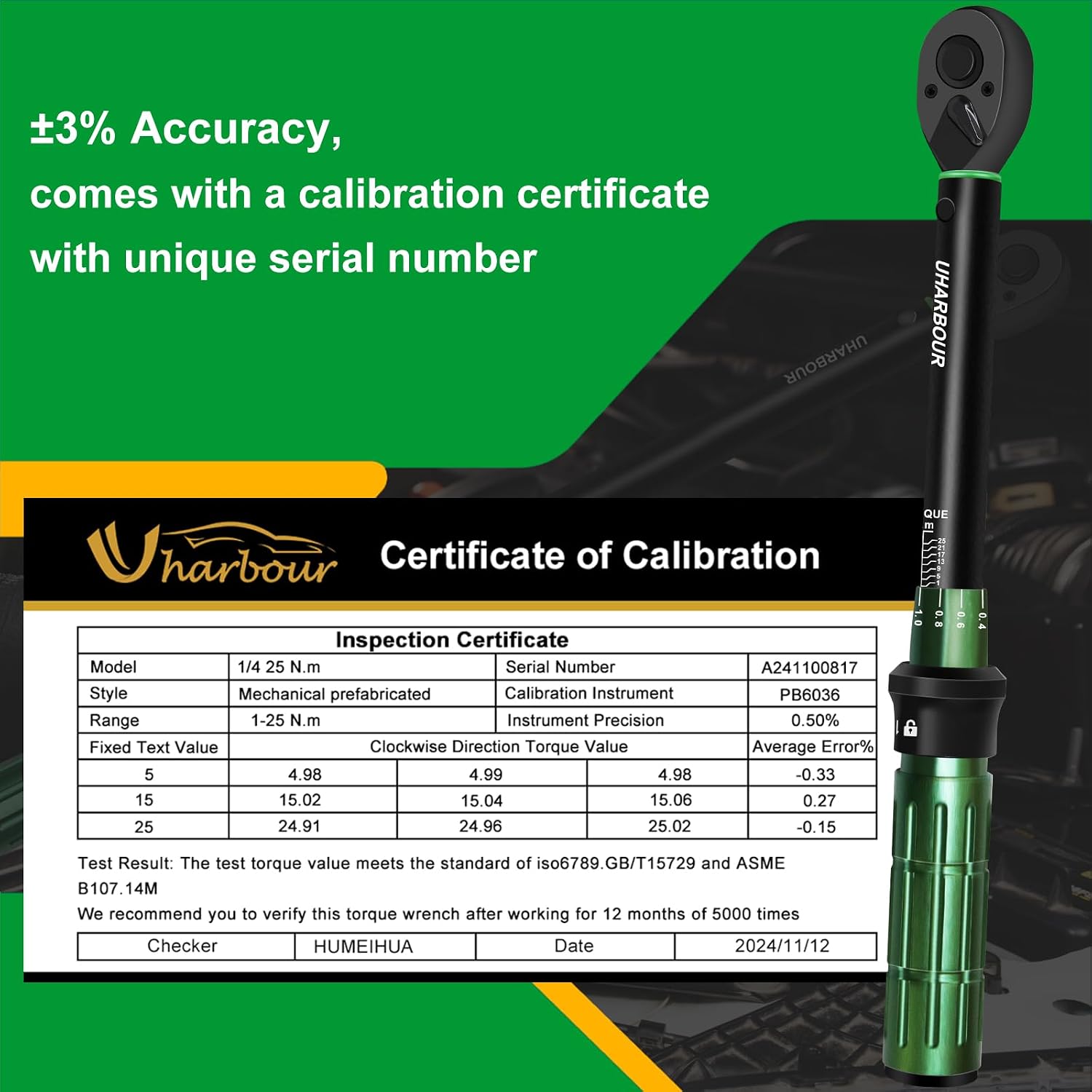 Detalle 2 de Uharbour Torque Wrench 1/4 1–25 Nm