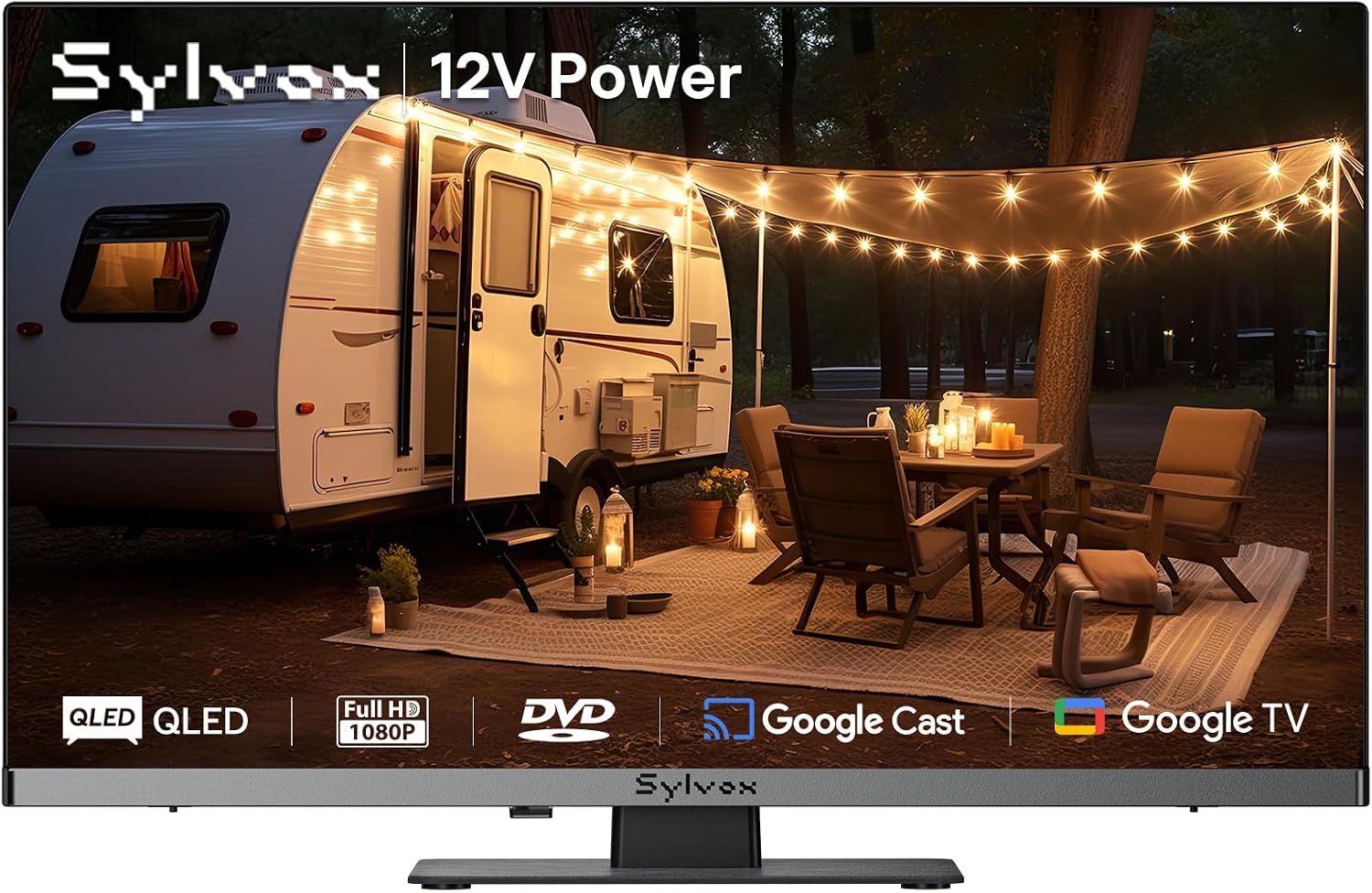 SYLVOX RV TV 22-Inch 12V QLED with Built-in DVD Player: A Rugged 12V Smart TV for Campers