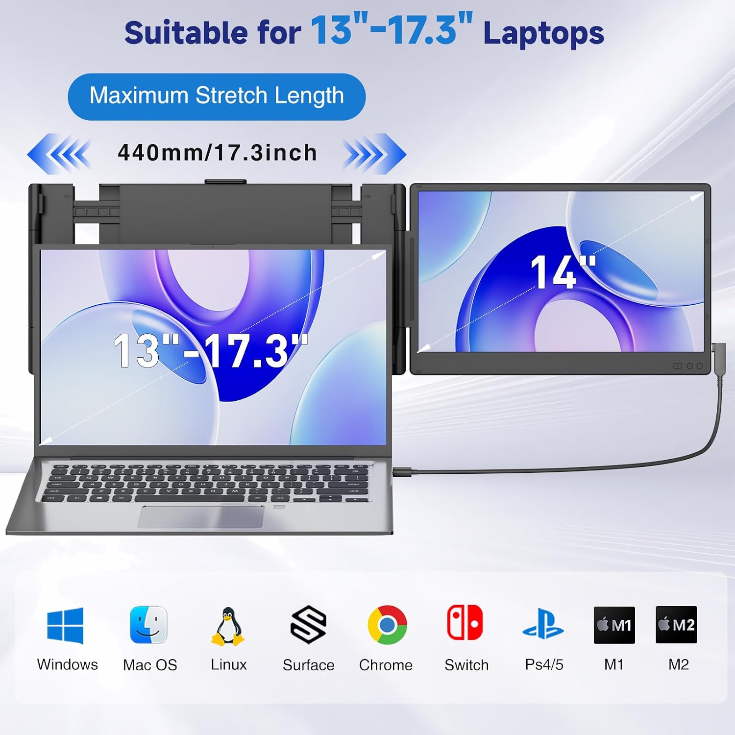 Detalle de Siaviala 14-inch FHD 1080P IPS Dual Screen Laptop Extender (Portable monitor for 13–17.3-inch laptops)