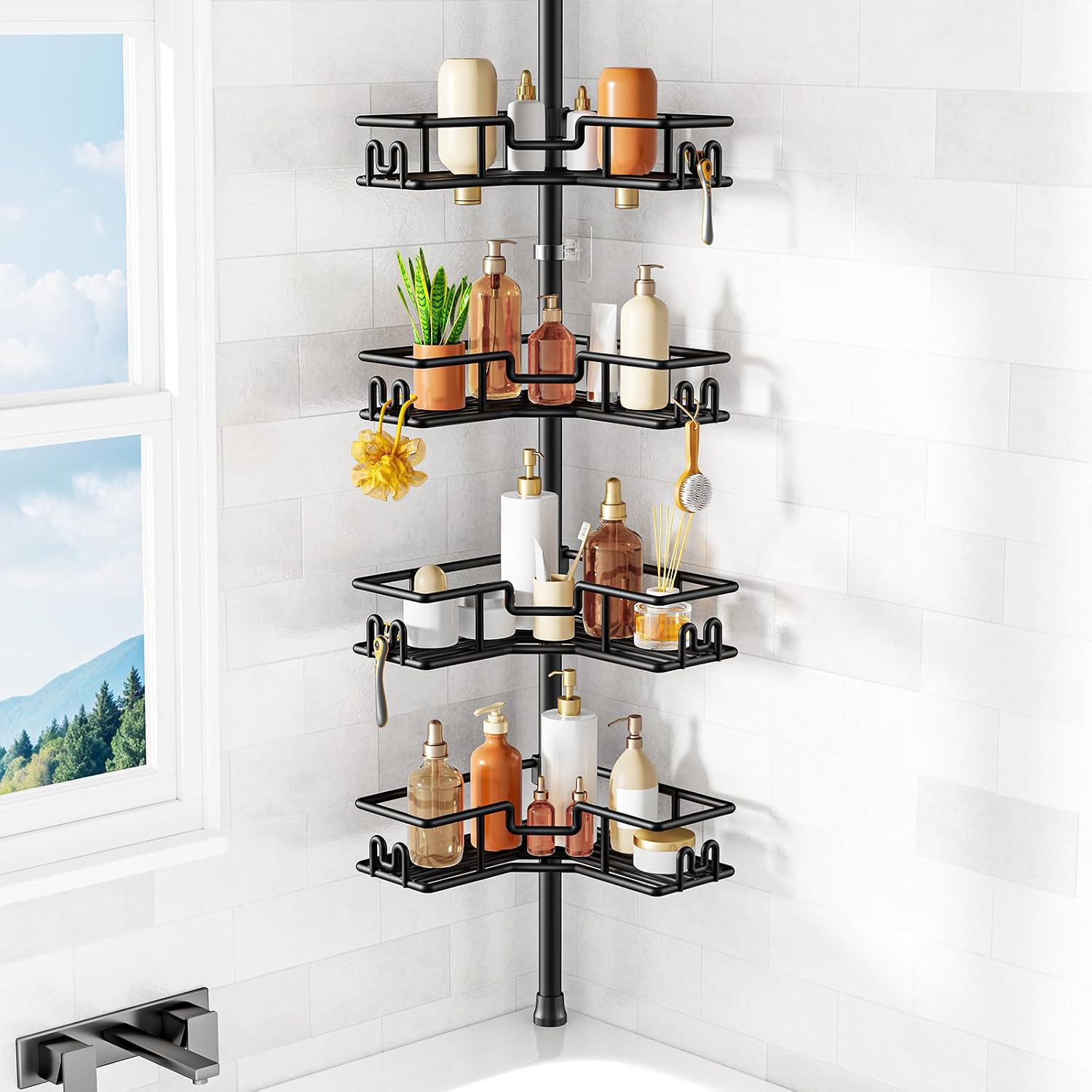 Detalle de HAMITOR Shower Caddy Corner: 4-Tier No-Drill Rustproof Corner Shower Organizer