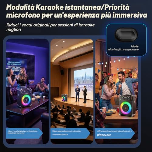 Detalle de HWWR S68 diffusore karaoke portatile da 500 W con 2 microfoni wireless e luci LED