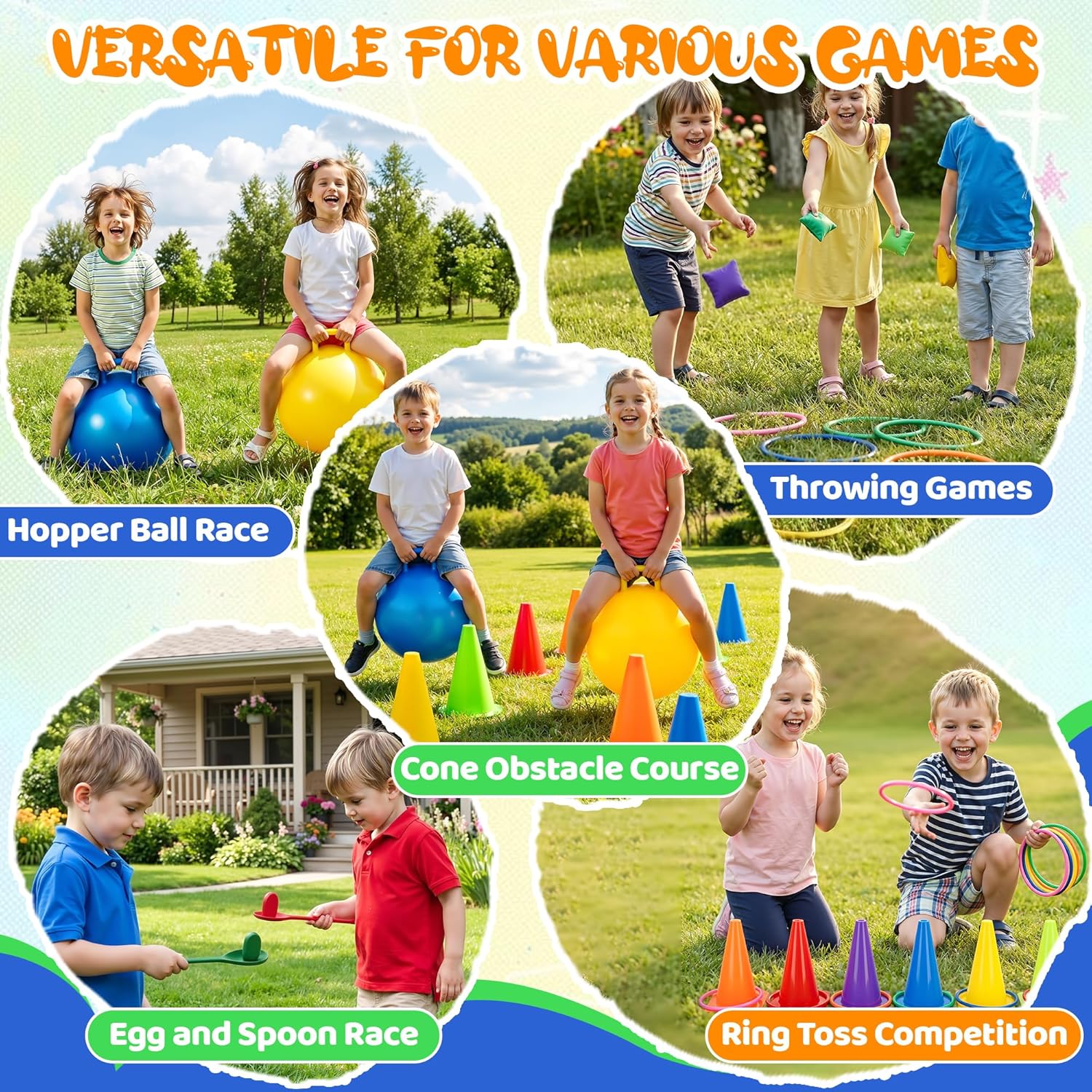 Detalle 2 de JOY SPOT! Carnival Outdoor Games Combo Set for Kids: 5-in-1 Backyard Fun (18-Inch Hopper Balls Included)
