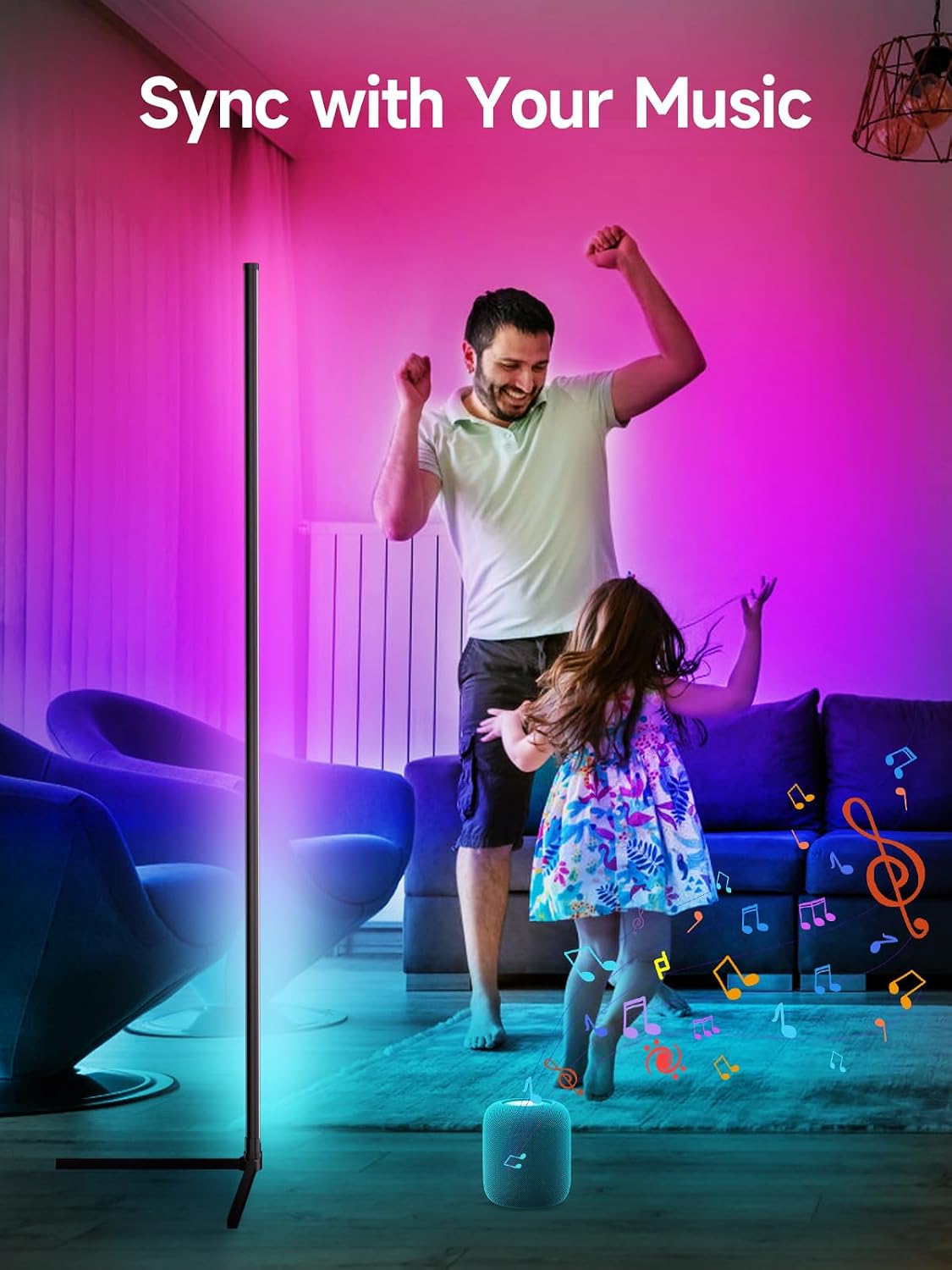 Detalle 2 de GIPOYENT Corner Floor Lamp 16 million colours