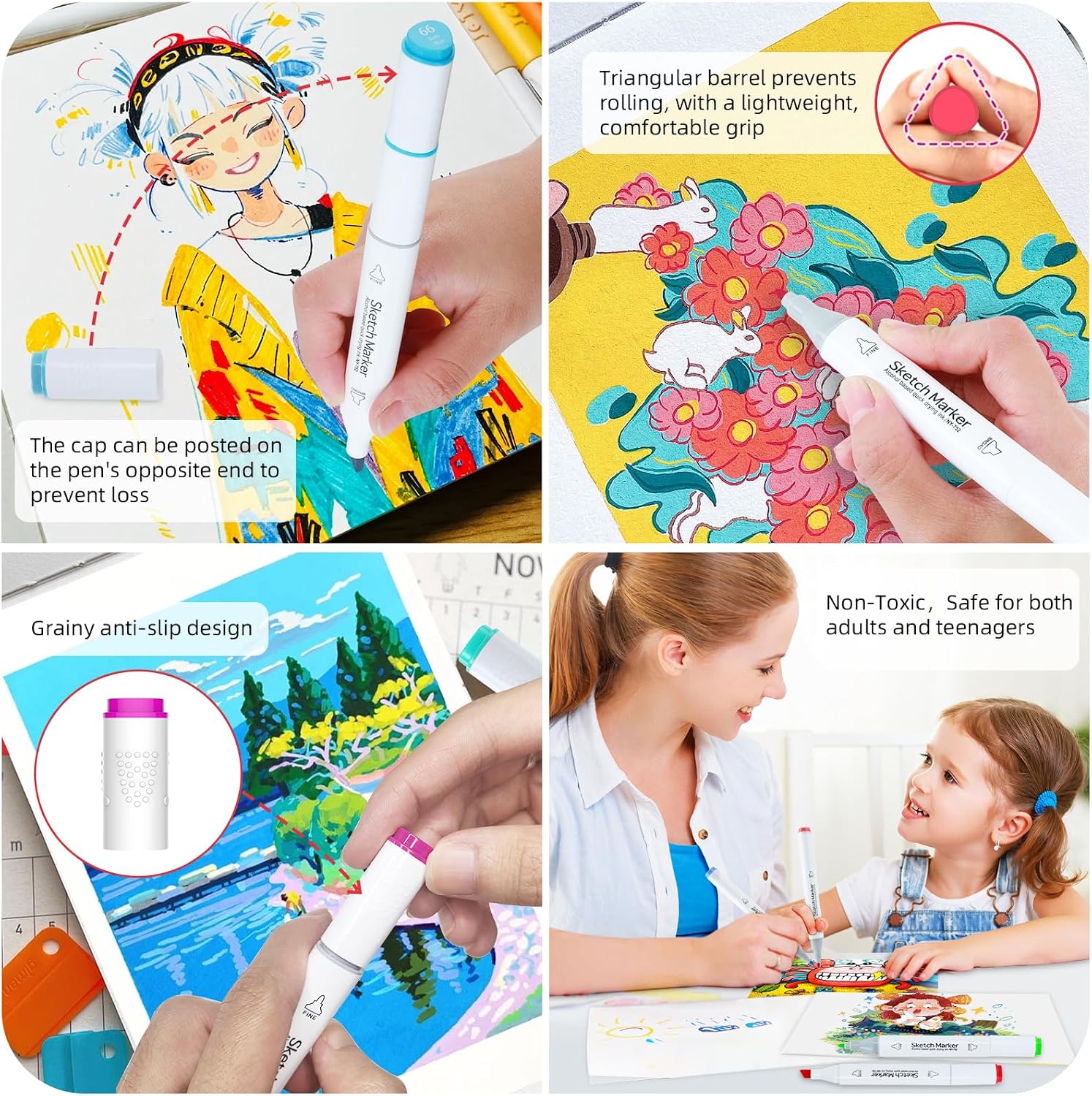 Detalle de HOMSAILMO Alcohol Based Markers Set (48 dual-tip permanent markers) with clear box